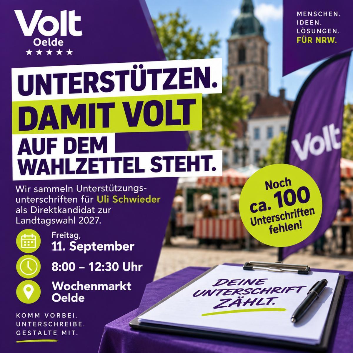 VOLT sammelt weitere Unterstützungsunterschriften auf dem Wochenmarkt