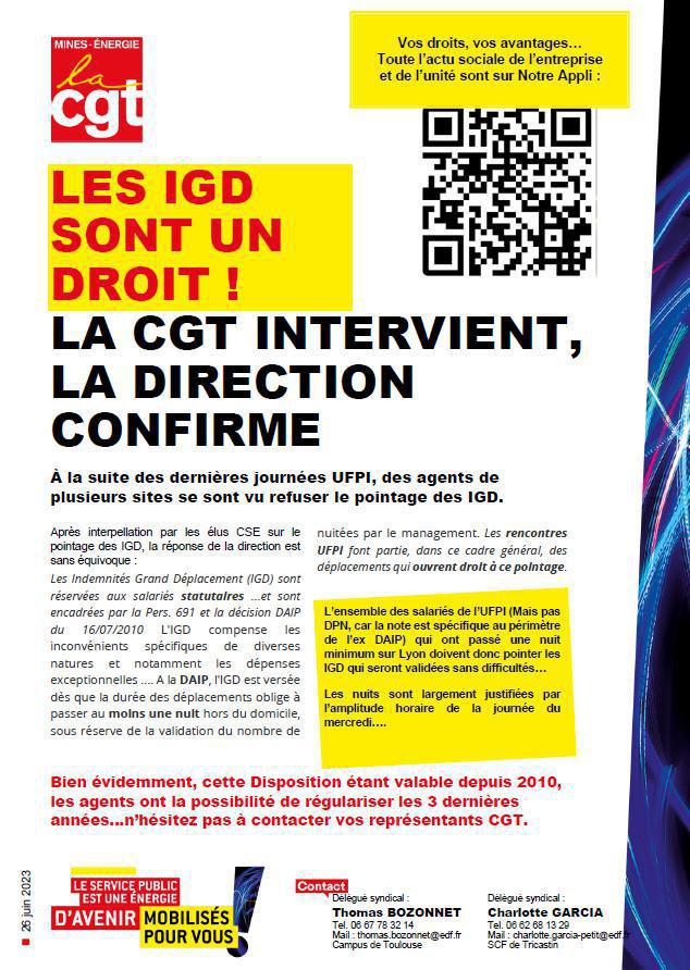 Pointage des IGD pour les journées UFPI, vos droits...