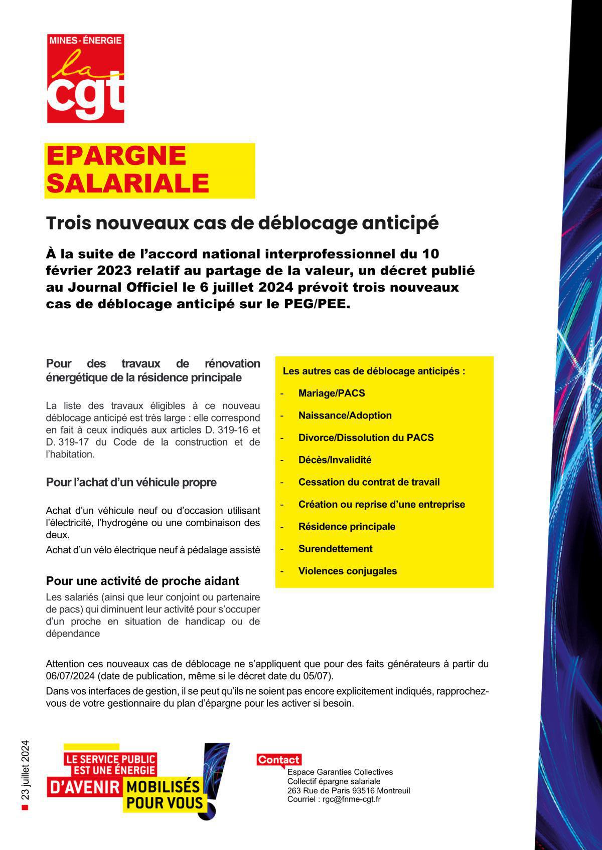Epargne Salariale - Les nouveaux cas de déblocage