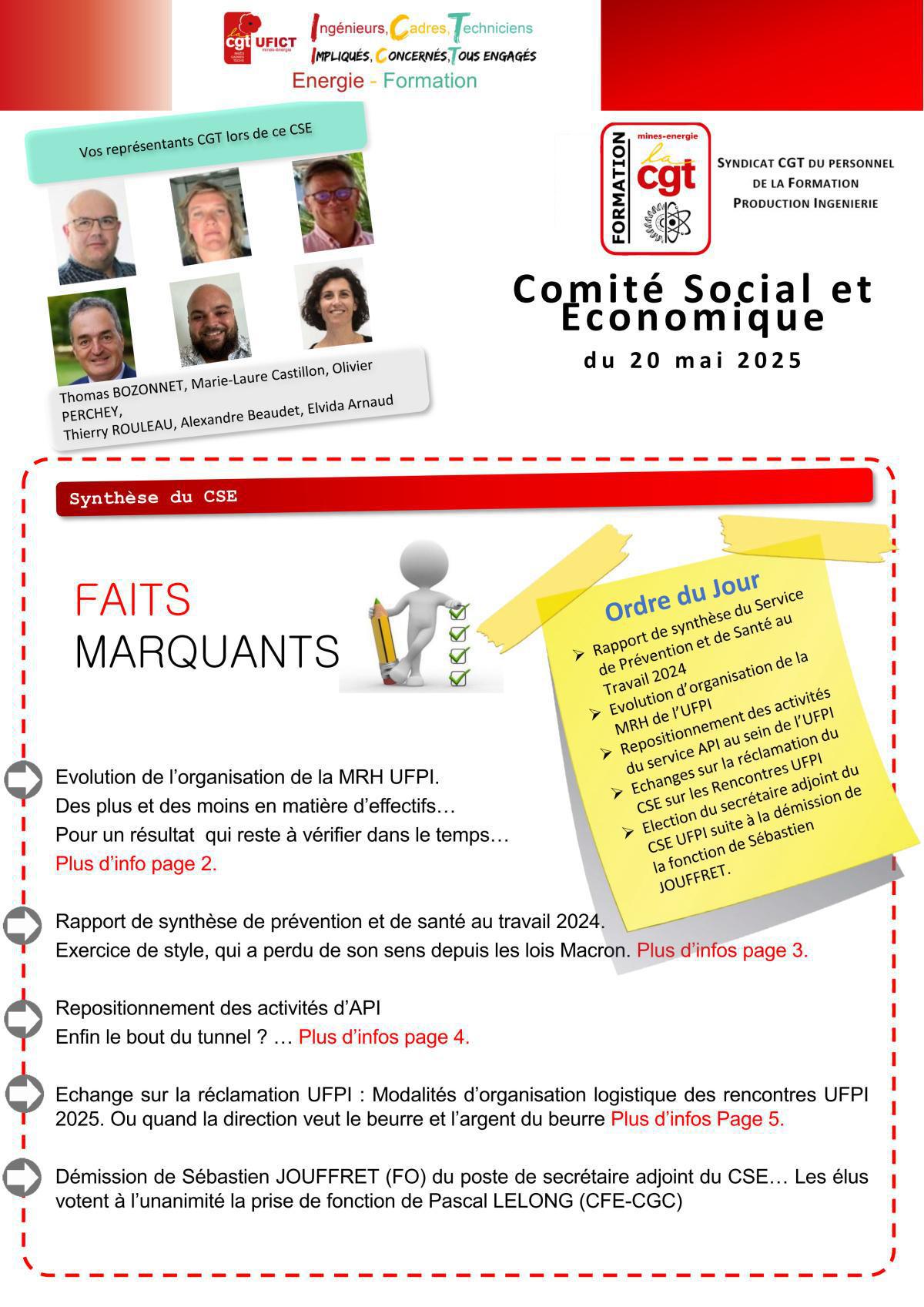 Compte rendu CGT du CSE UFPI du 13 mai 2025