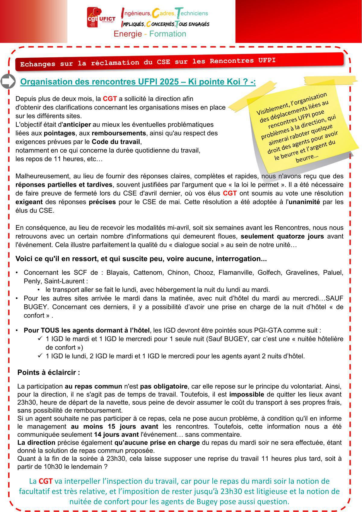 Compte rendu CGT du CSE UFPI du 13 mai 2025
