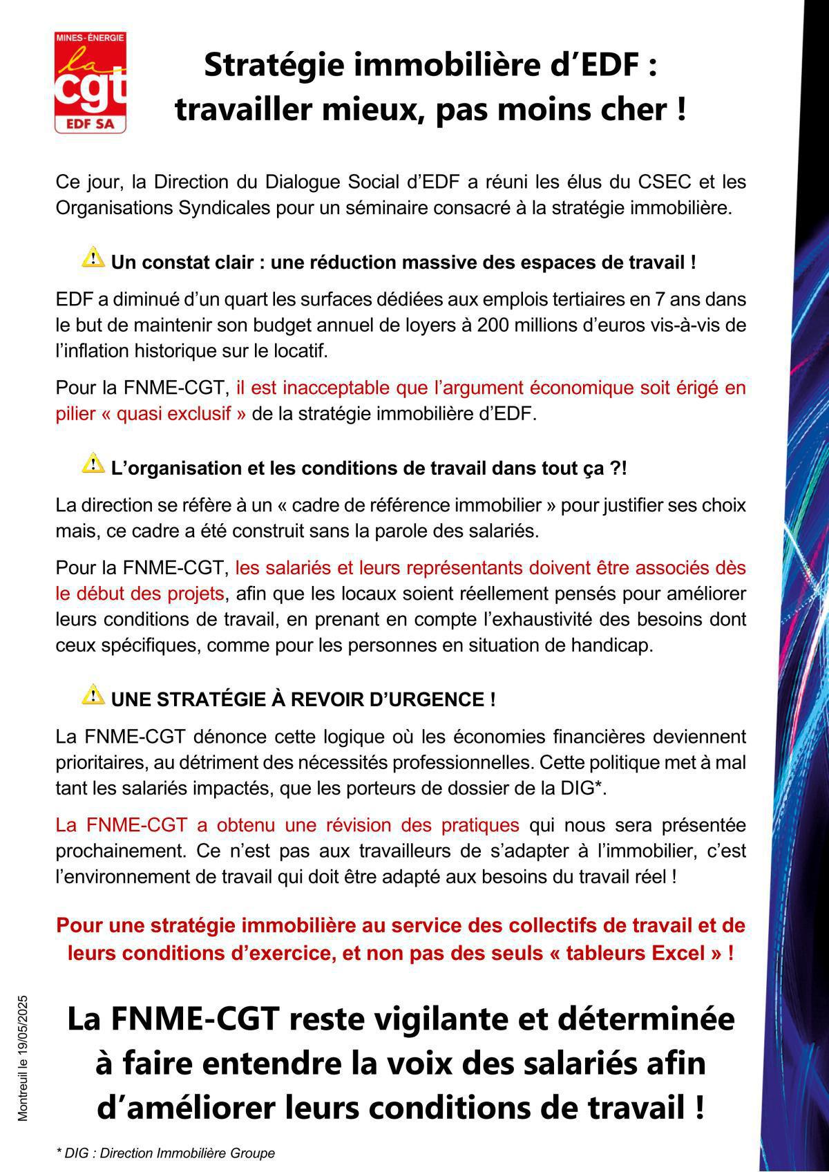 Stratégie Immobilière EDF : Travailler mieux, pas moins cher !