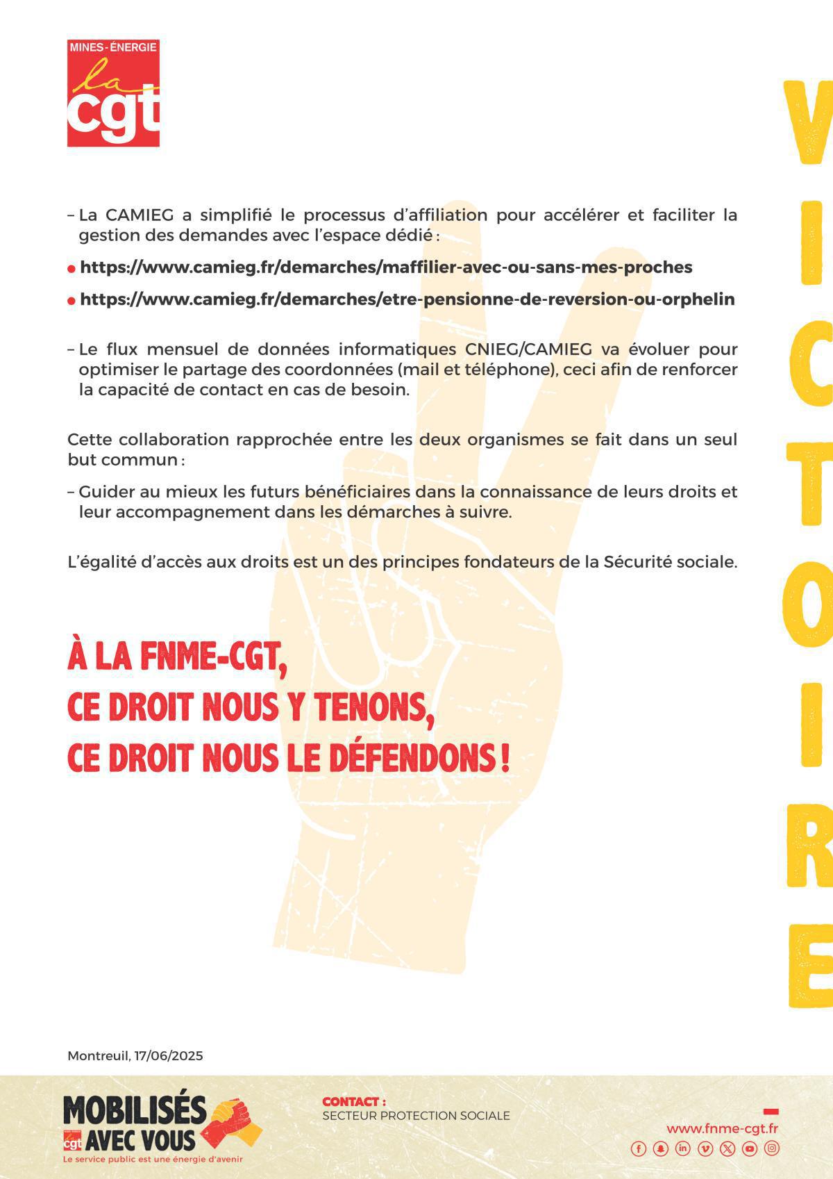 CAMIEG : La FNME-CGT obtient gain de cause pour les 8000 pensionné-es de réversion CAMIEG : La FNME-CGT obtient gain de cause pour les 8000 pensionné-es de réversion