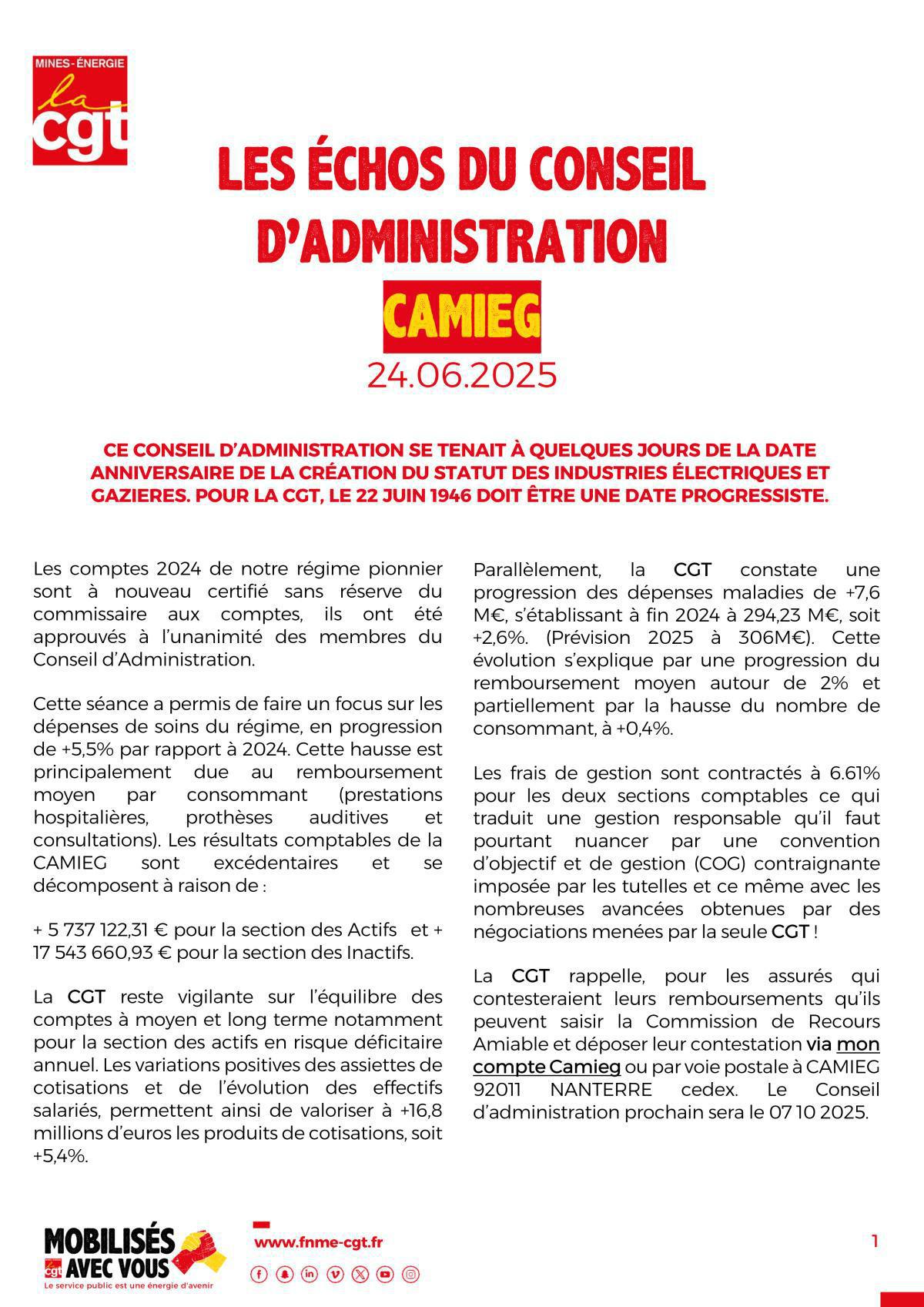 CAMIEG les échos du conseil d'administration