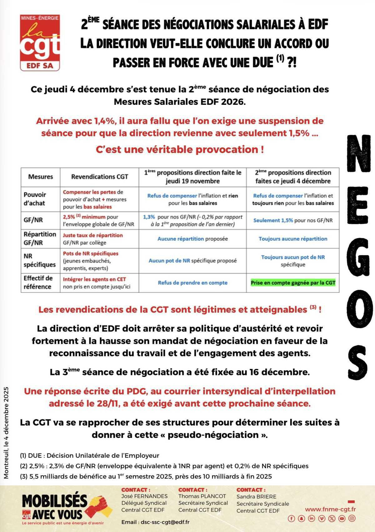 4 décembre, 2ème séance de négociations salariales EDF