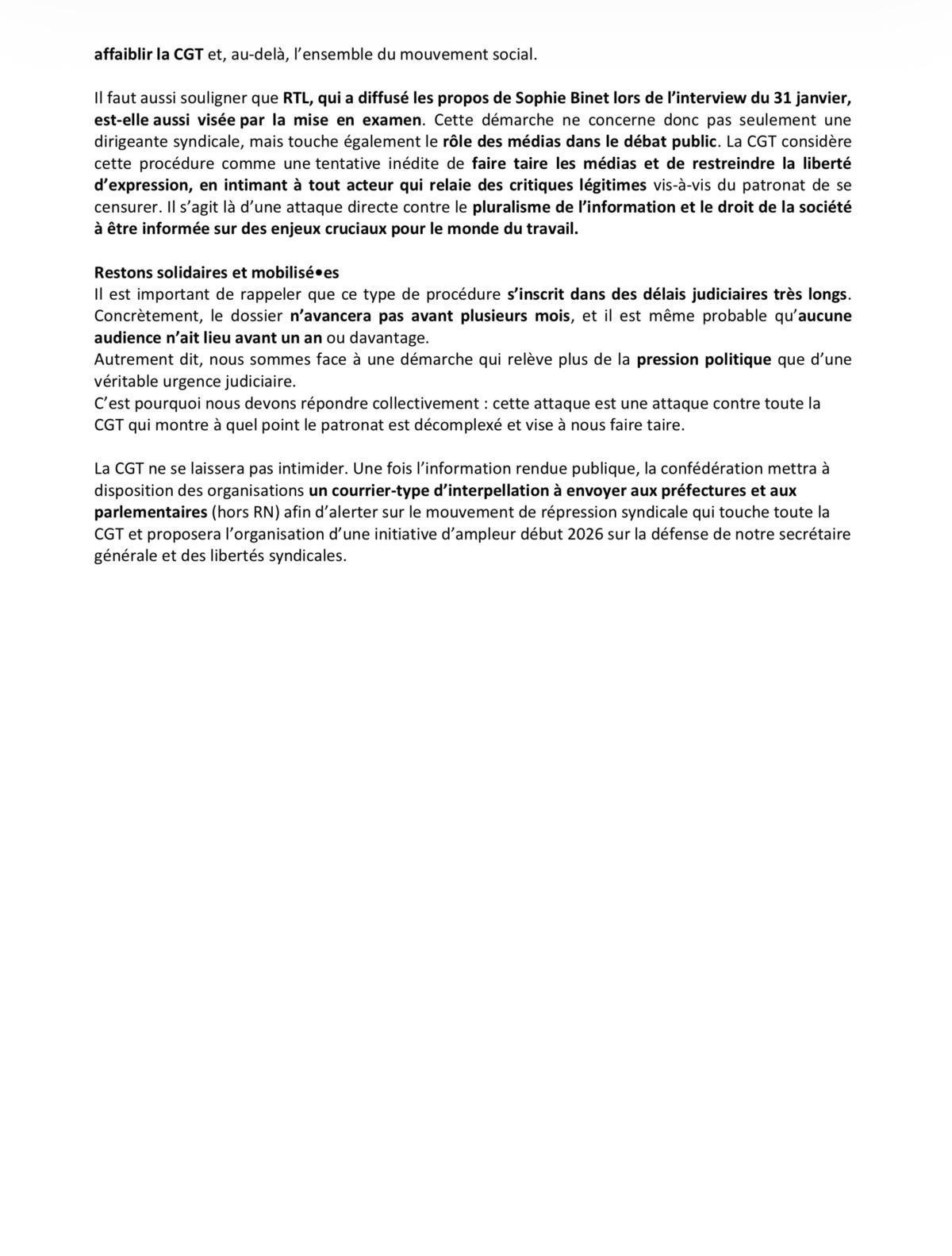 Éclairage sur la mise en examen de Sophie Binet !