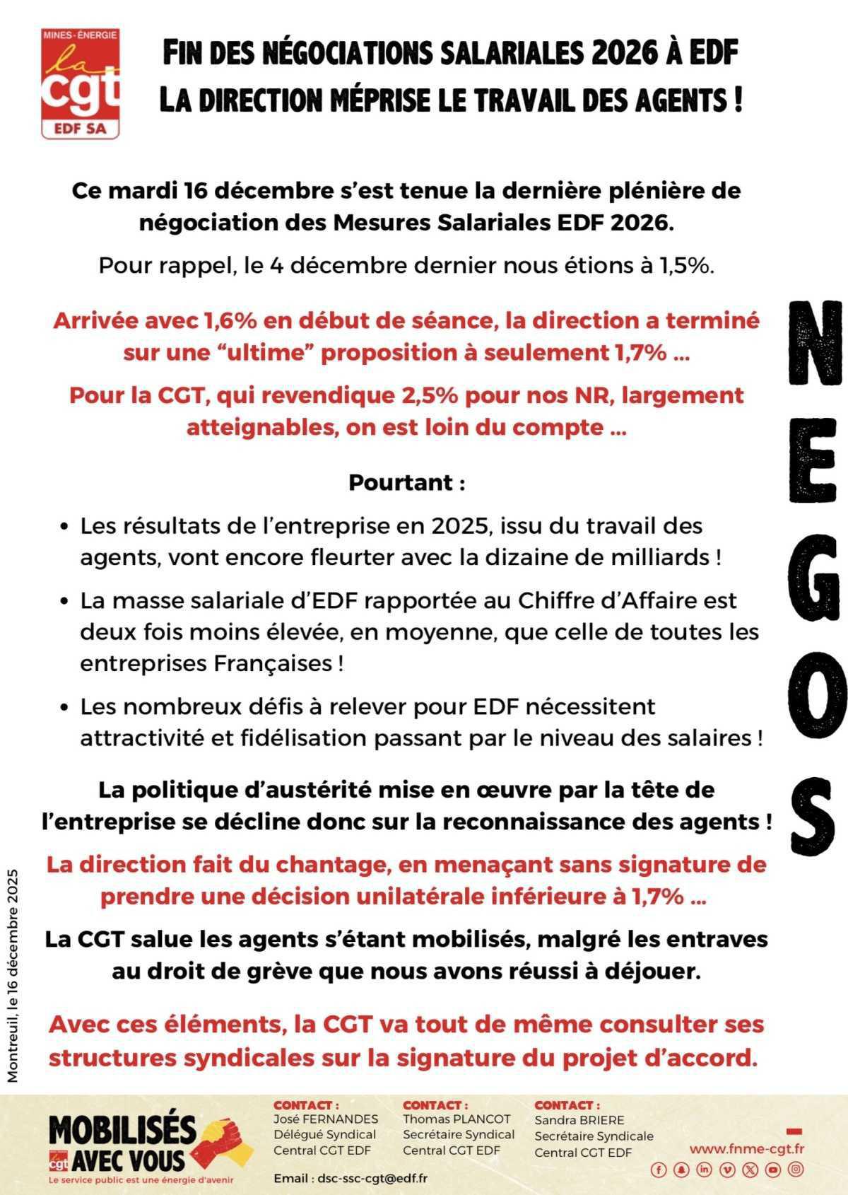 Fin des négociations salariales à EDF !