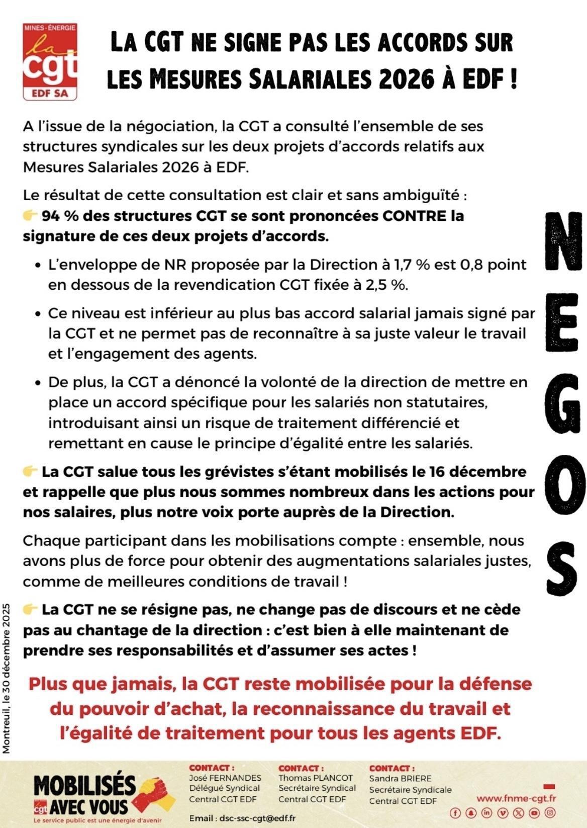 La CGT ne signe pas les accords sur les mesures salariales 2026 !