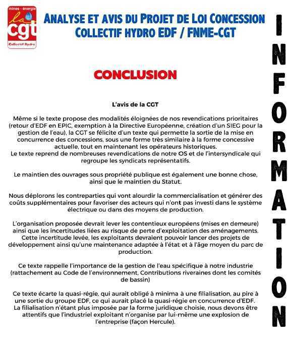 Analyse et avis projet de loi concession Hydro