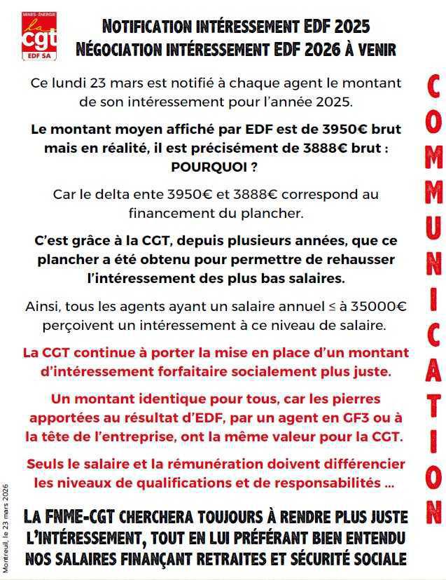 Intéressement EDF 2025 et négociation intéressement 2026 à venir. Intéressement EDF 2025 et négociation intéressement 2026 à venir.