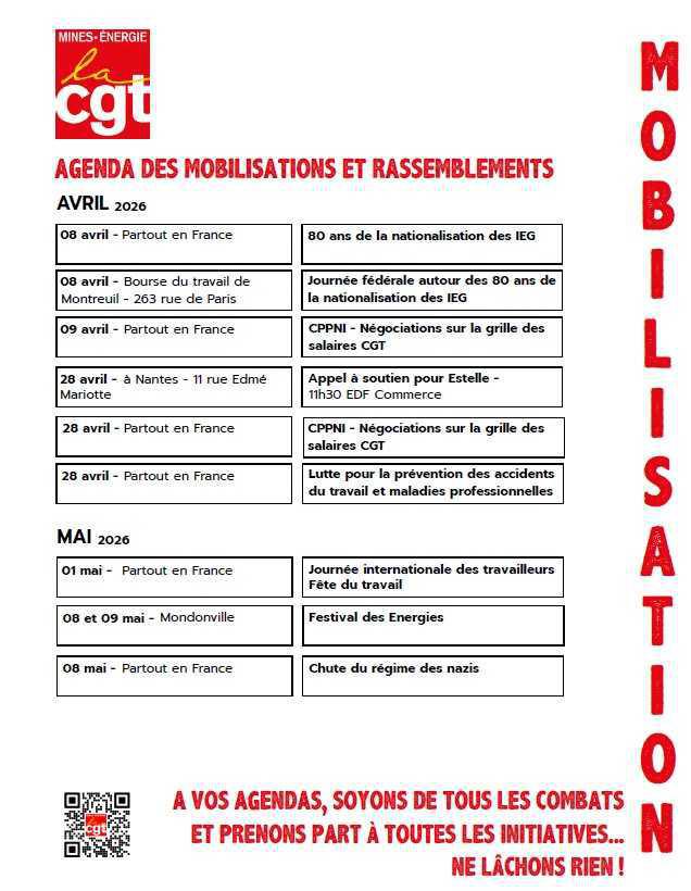 Agenda des mobilisations et rassemblements Avril - Mai