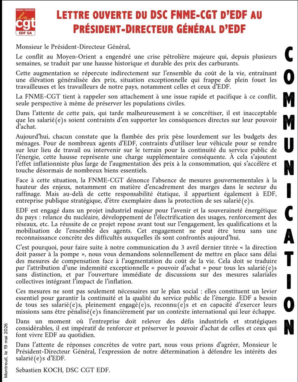 Lettre ouverte au PDG EDF sur le pouvoir d’achat
