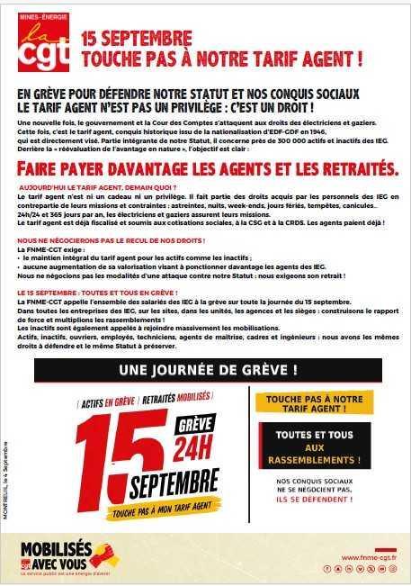 15 septembre : Touche pas à notre tarif agent !
