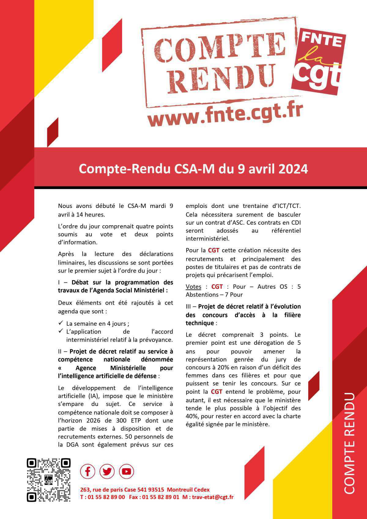 FNTE : Compte-Rendu du CSA-M du 09 avril 2024