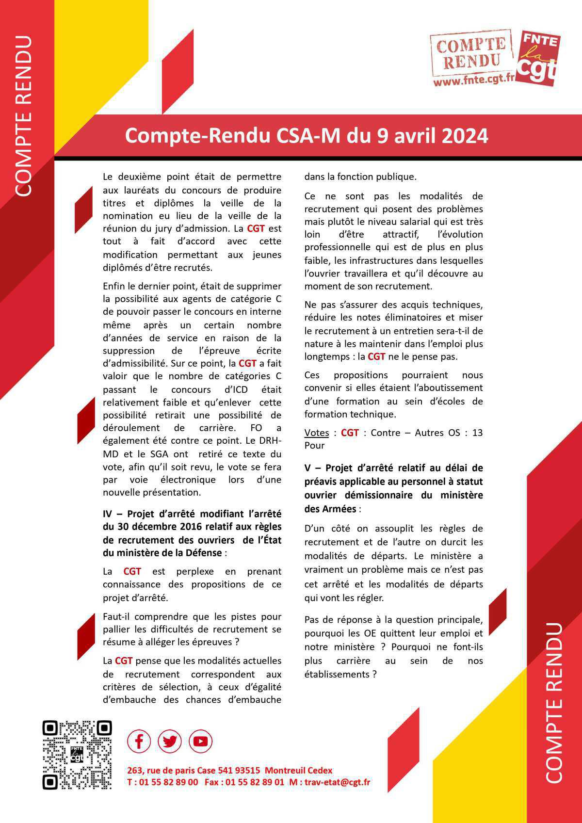 FNTE : Compte-Rendu du CSA-M du 09 avril 2024