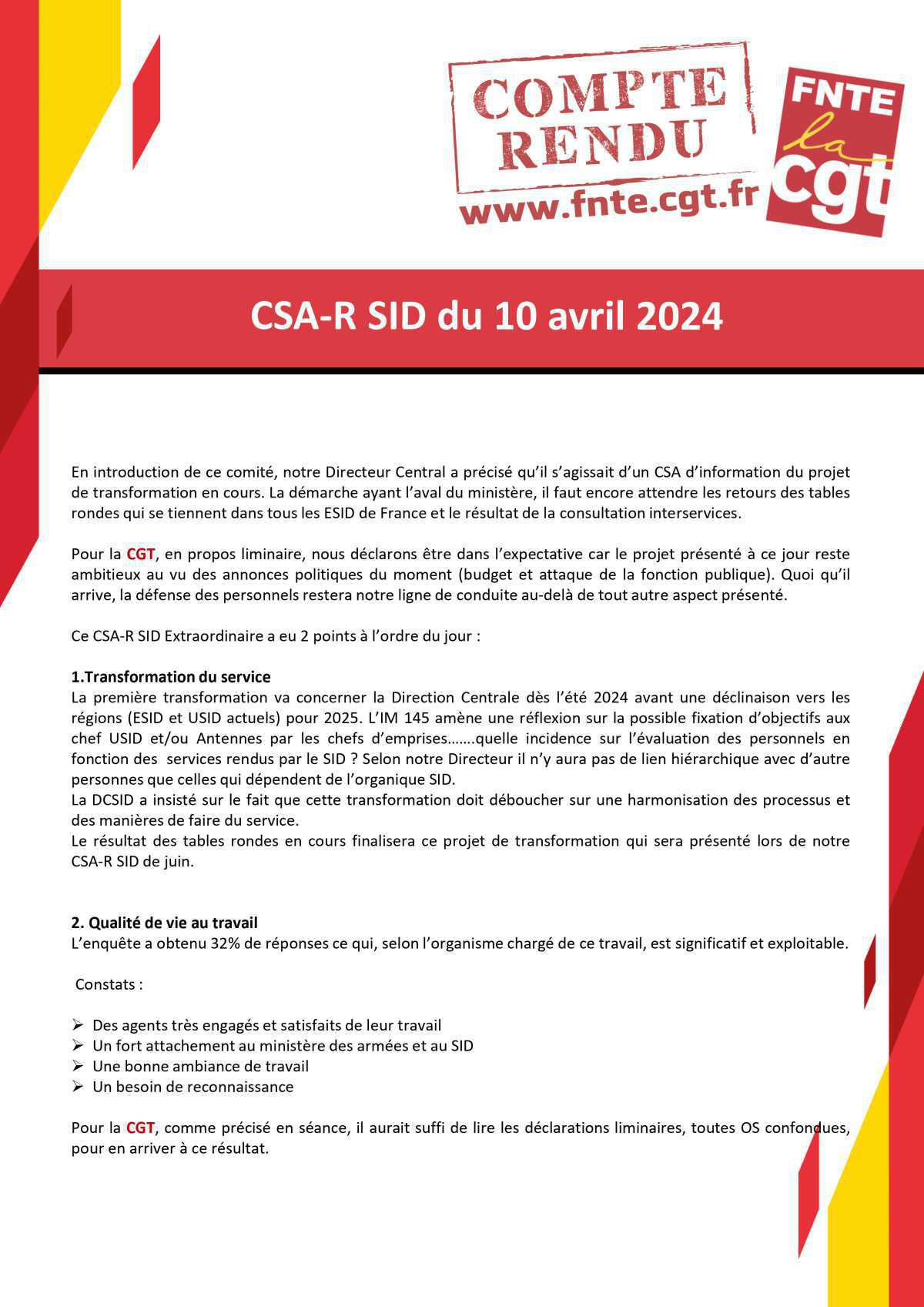 SID : Compte-rendu CSA R du 10 avril 2024