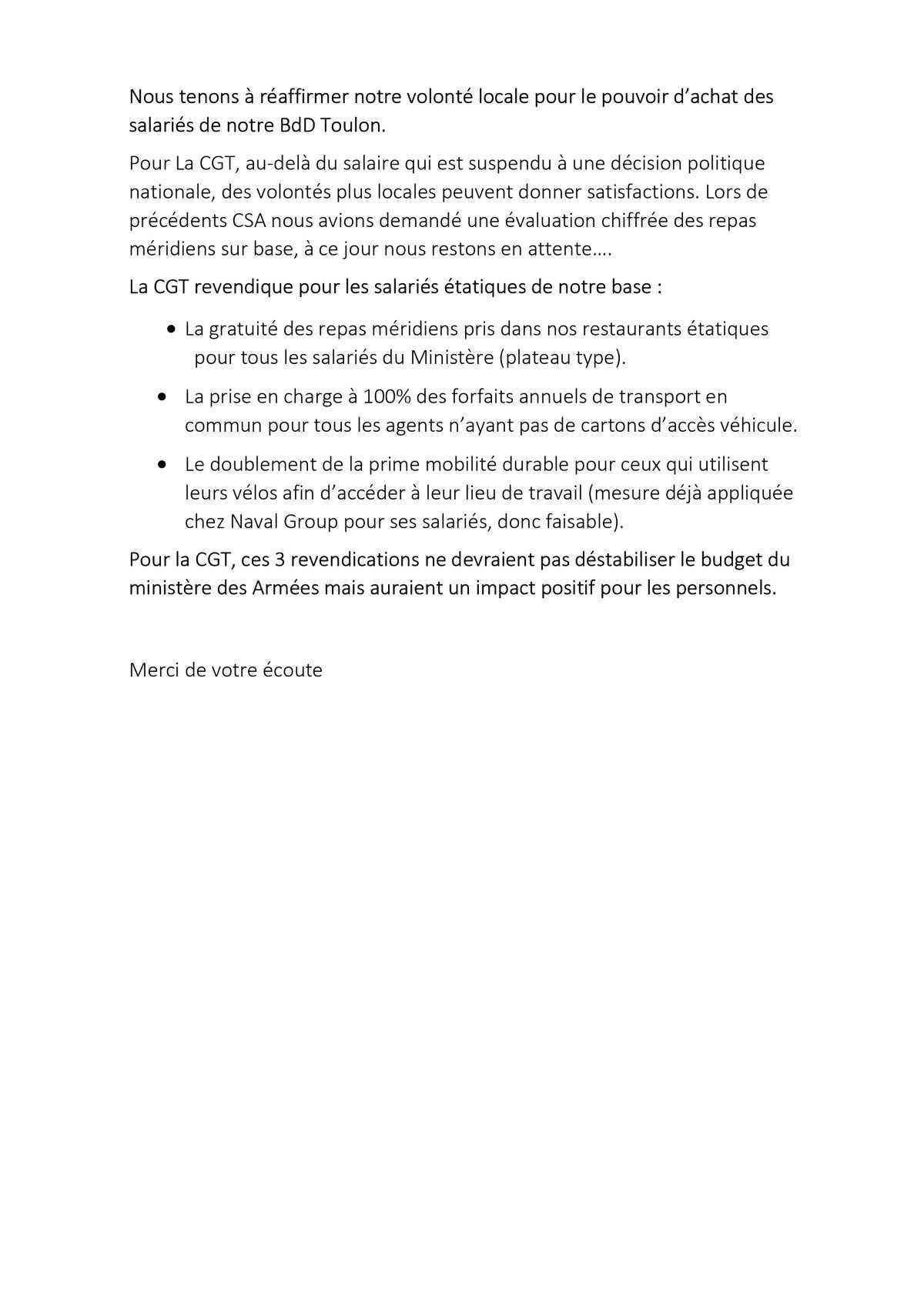 Déclaration Limaire du CSA de BdD du 28/05