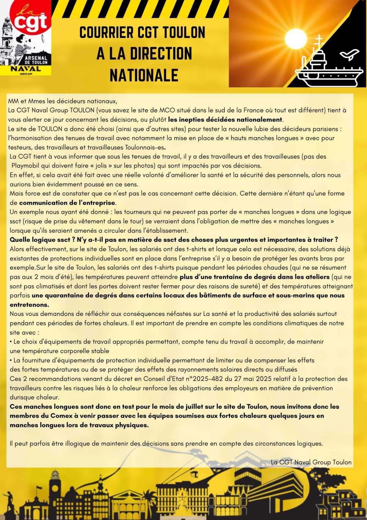 Courrier CGT à la direction nationale : test des t-shirt manches longues