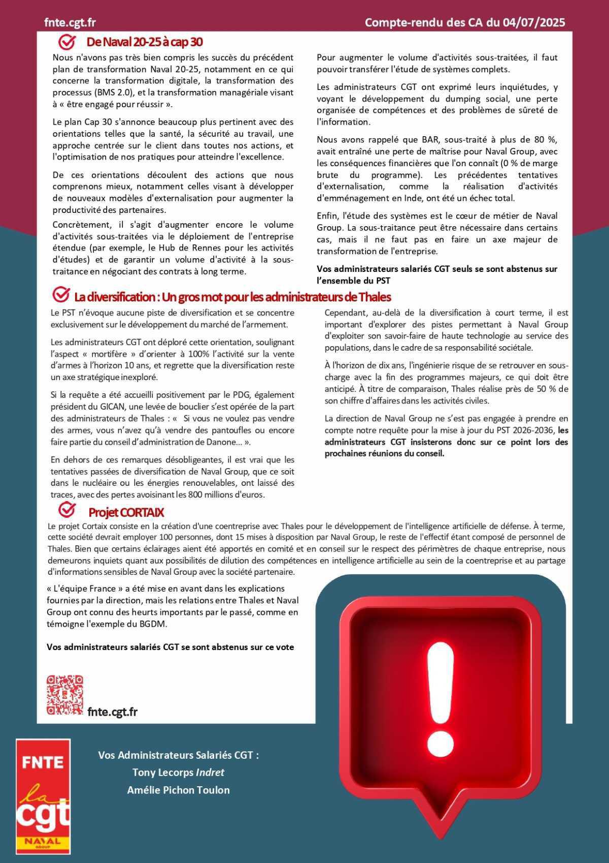 Compte rendu Conseil d'Administration Naval Group