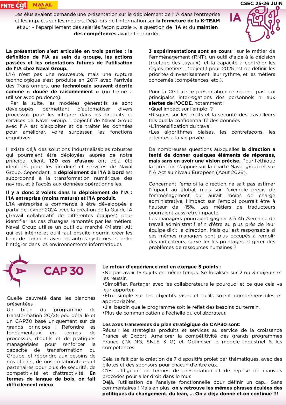 Compte rendu CSEC juin/juillet 2025