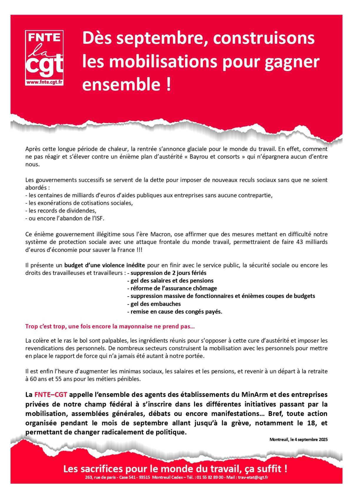 FNTE : Dès septembre, construisons les mobilisations pour gagner ensemble !