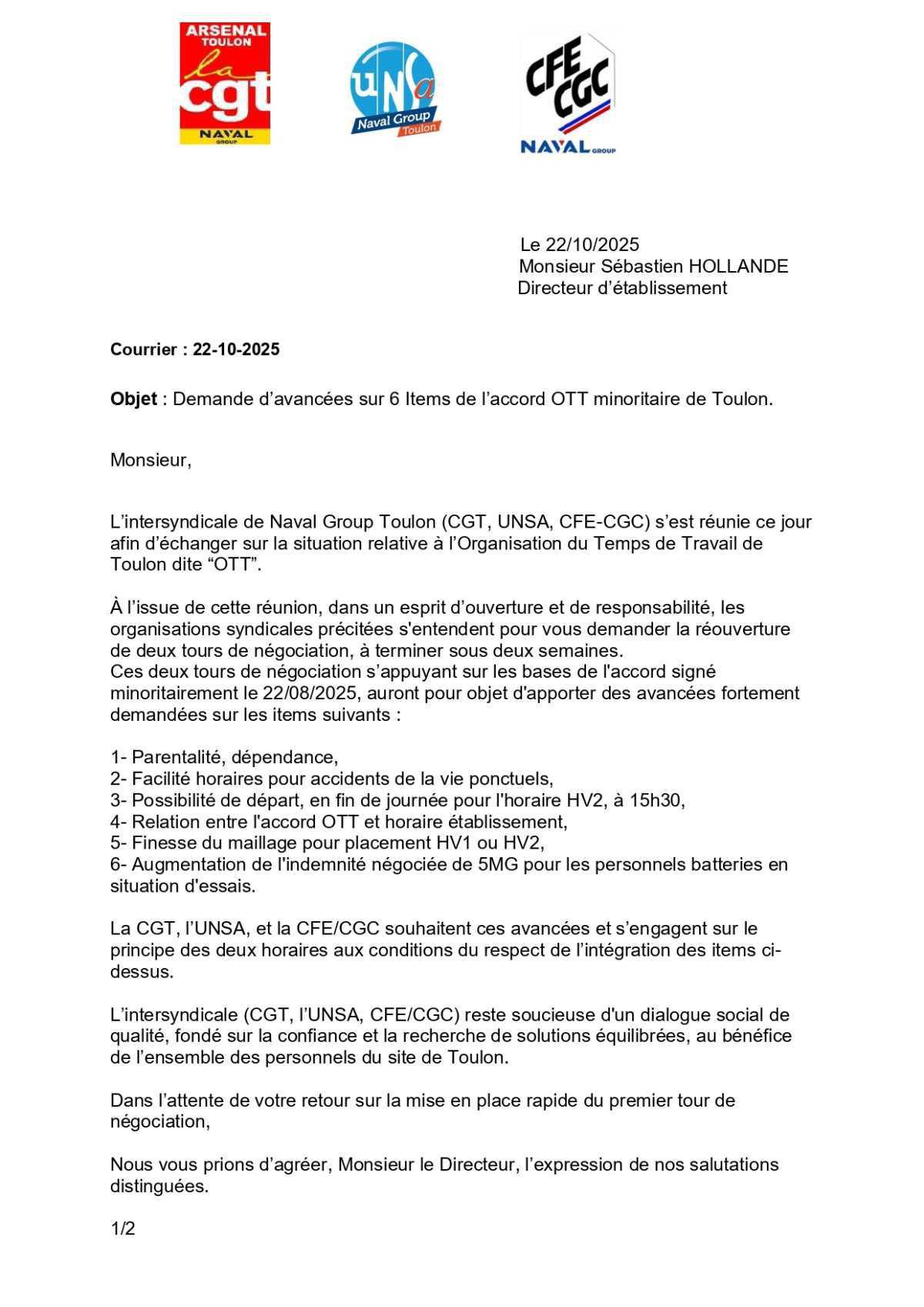 OTT demande de réouverture des negos.