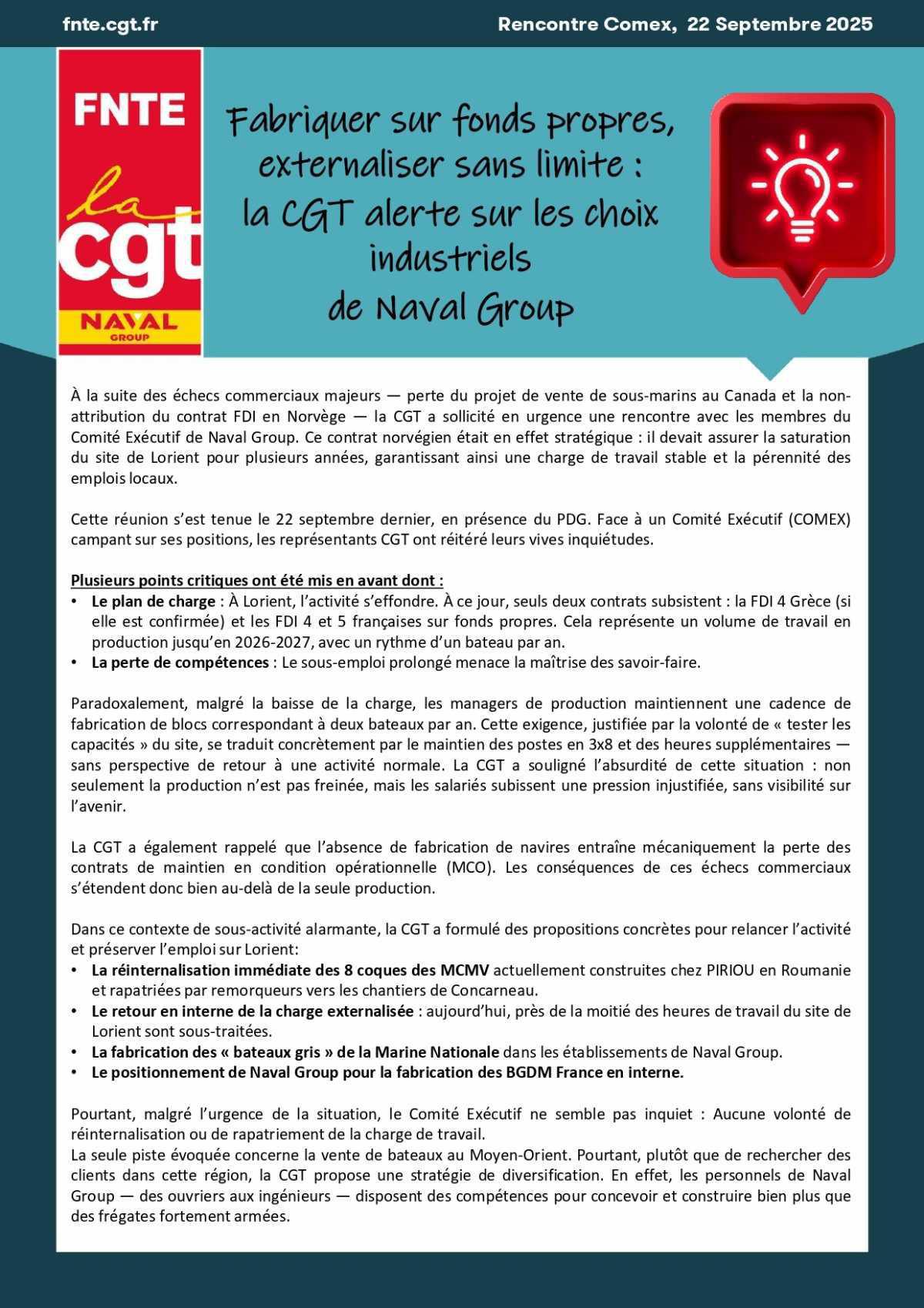 La CGT alerte sur les choix industriels NG