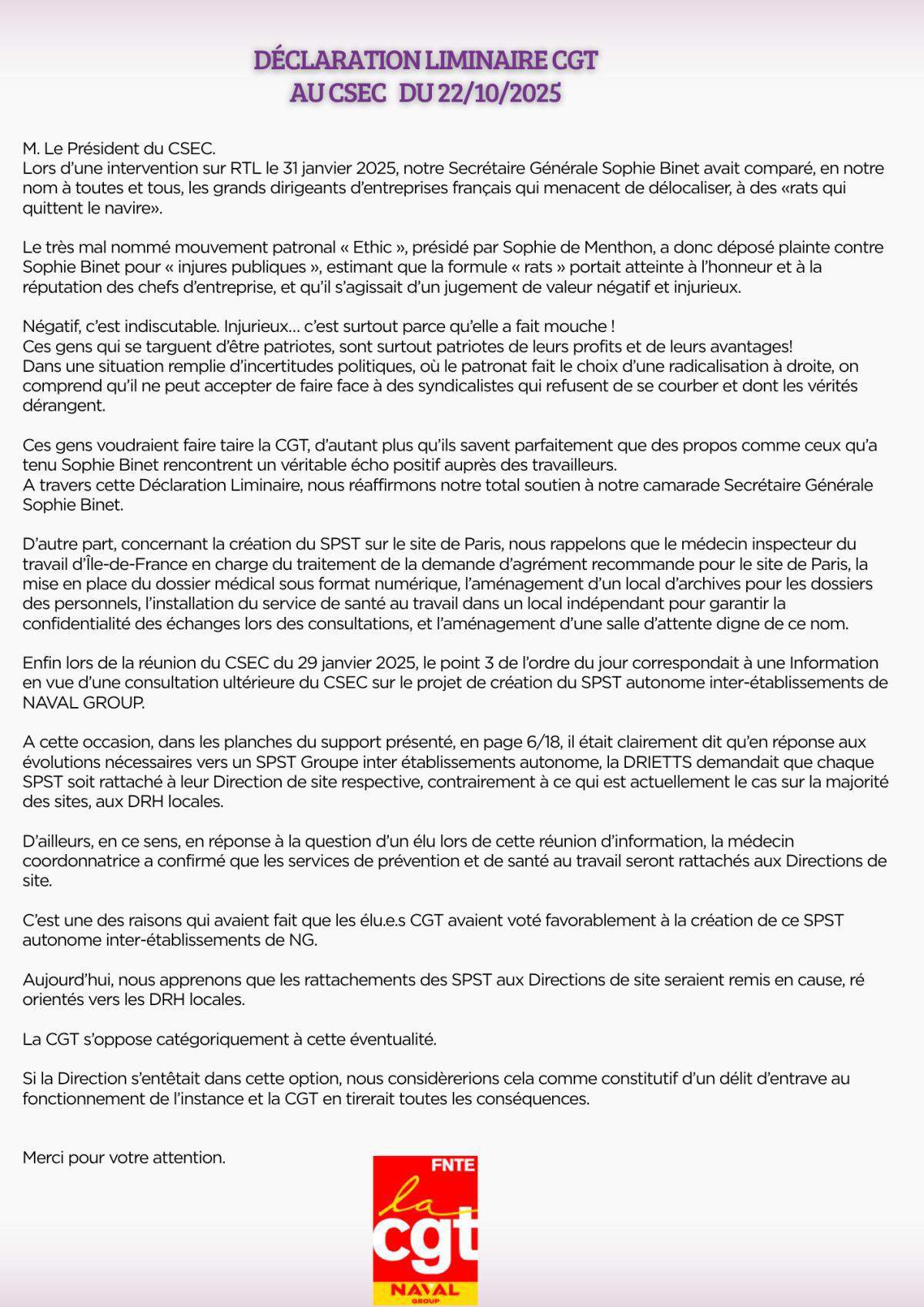 Compte rendu CSEC 22 octobre 2025