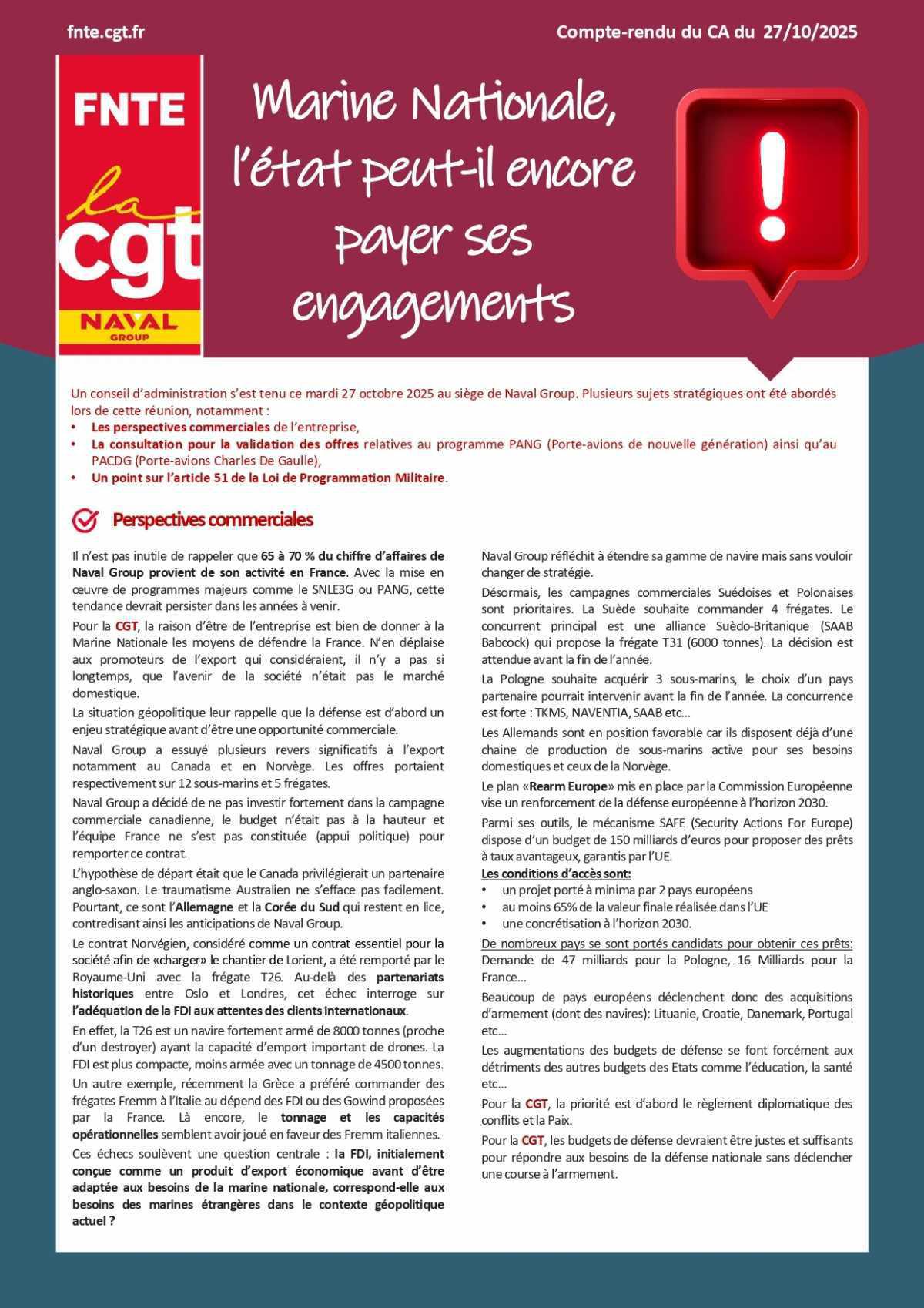 Compte rendu Conseil d'administration 27 octobre 2025