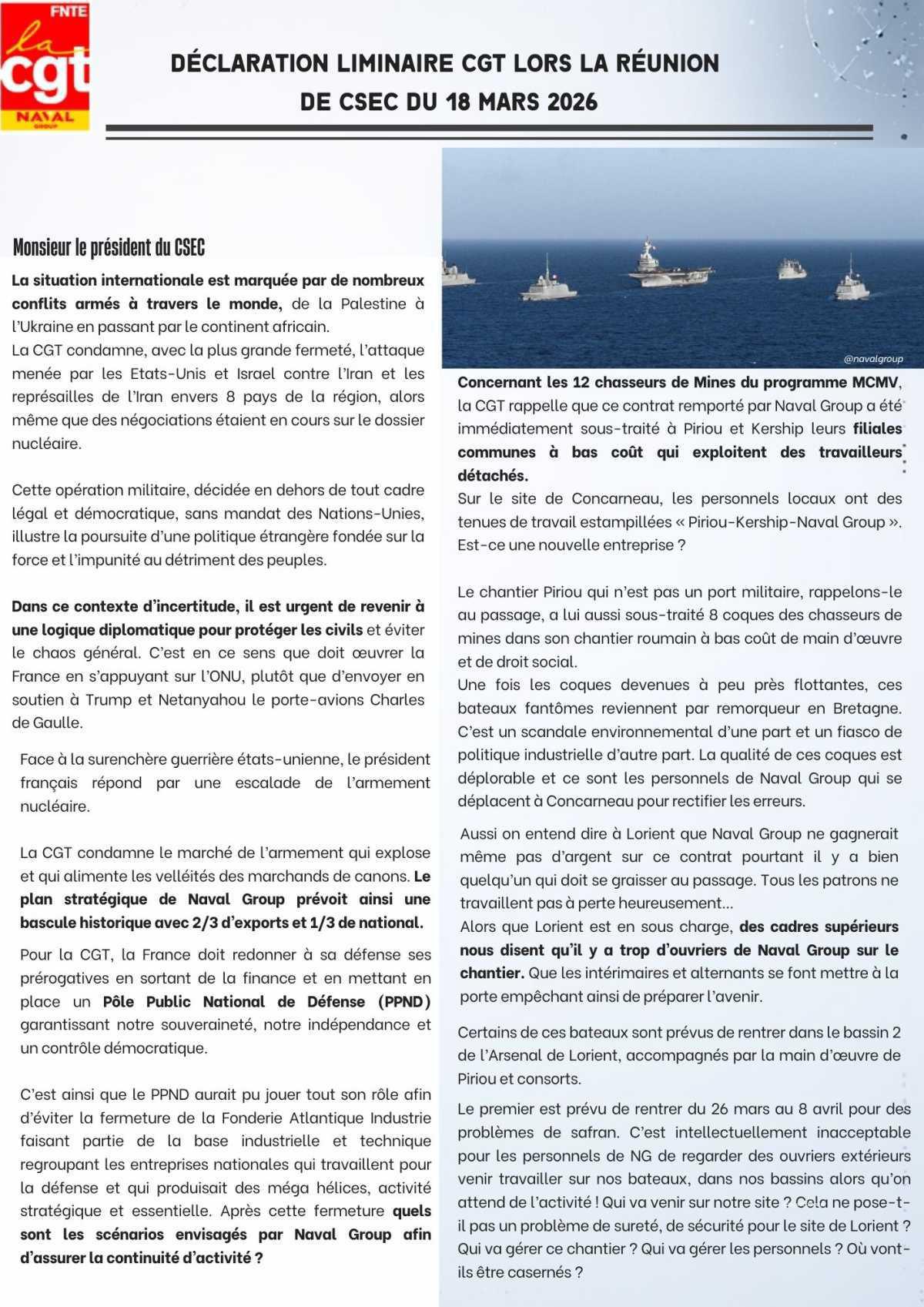 Déclaration CGT au CSEC du 18 mars 2026