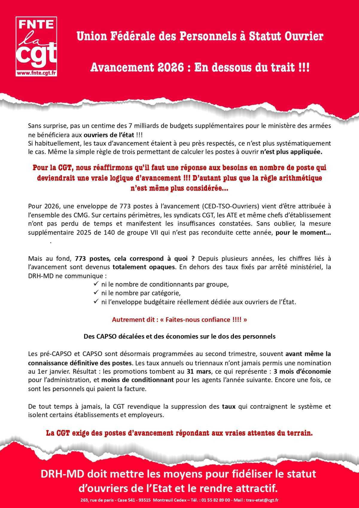 UFPSO : Avancement 2026 : En dessous du trait !!!