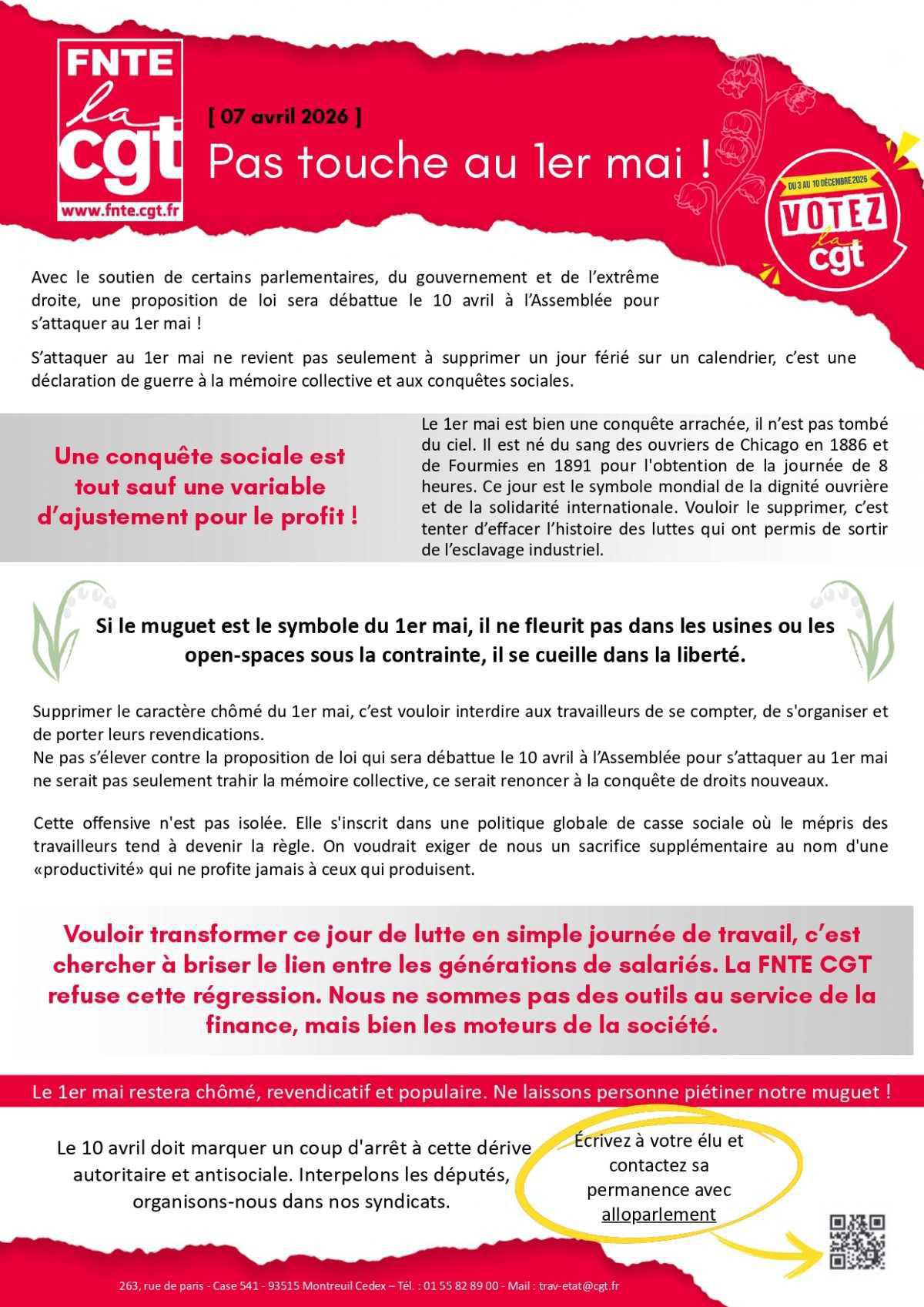 FNTE : Pas touche au 1er mai !