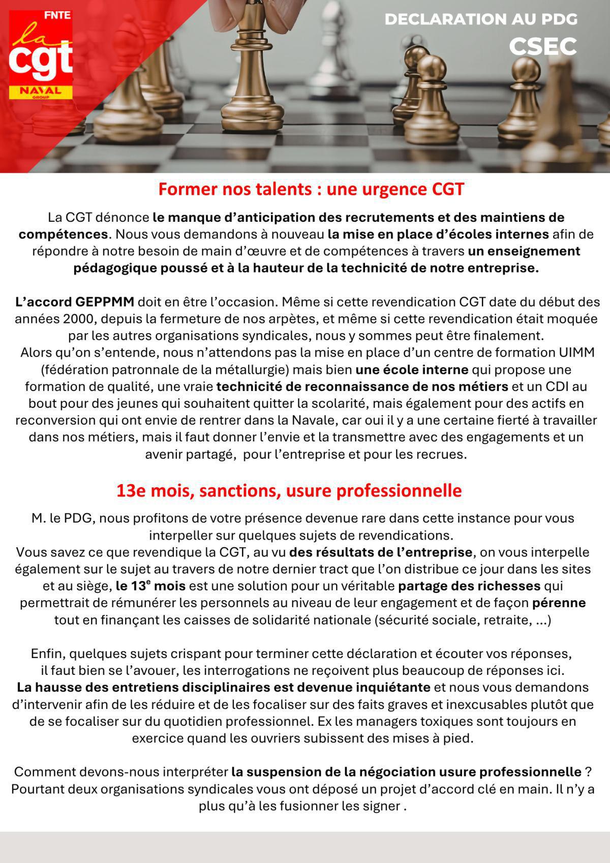 Déclaration liminaire CGT au CSEC