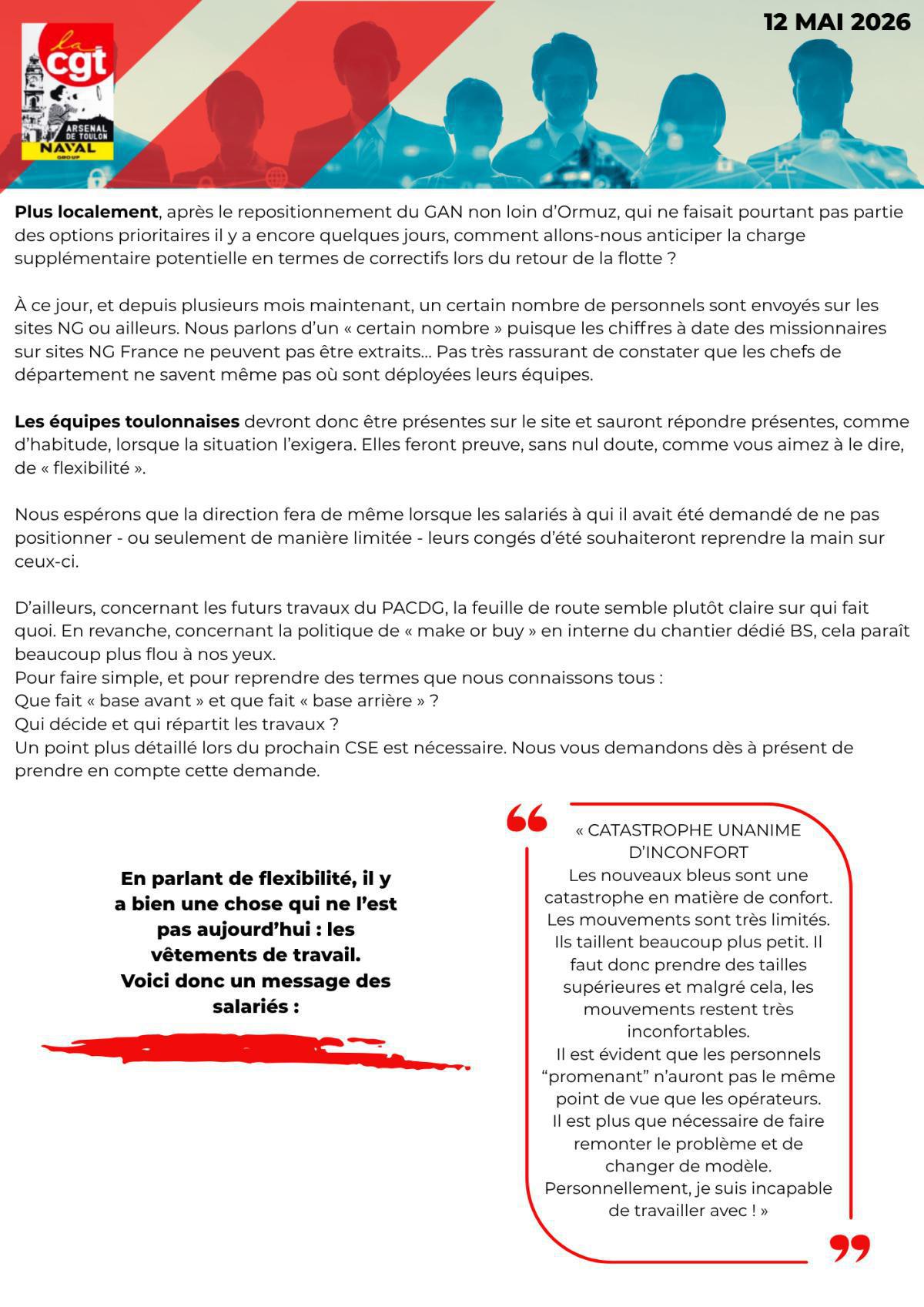 Déclaration des élus CGT au CSE du 12 mai 2026
