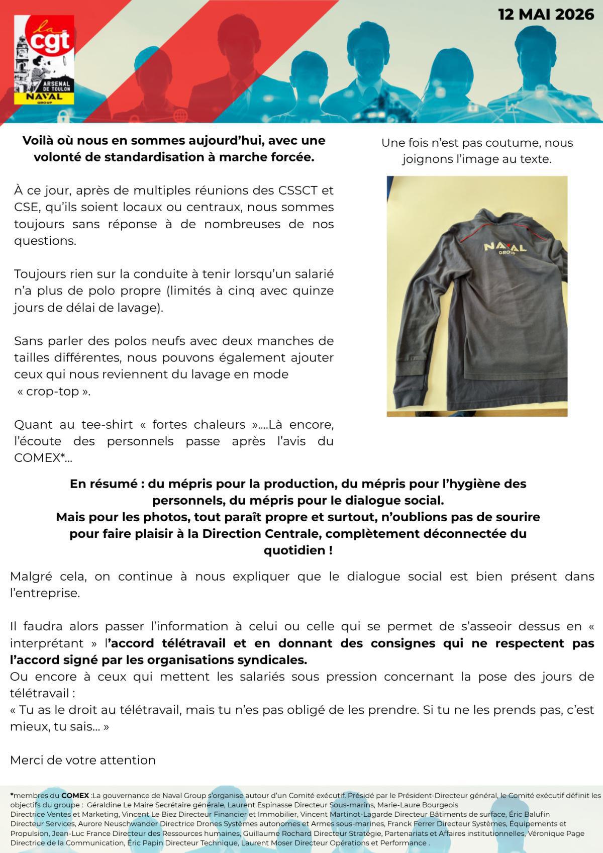 Déclaration des élus CGT au CSE du 12 mai 2026