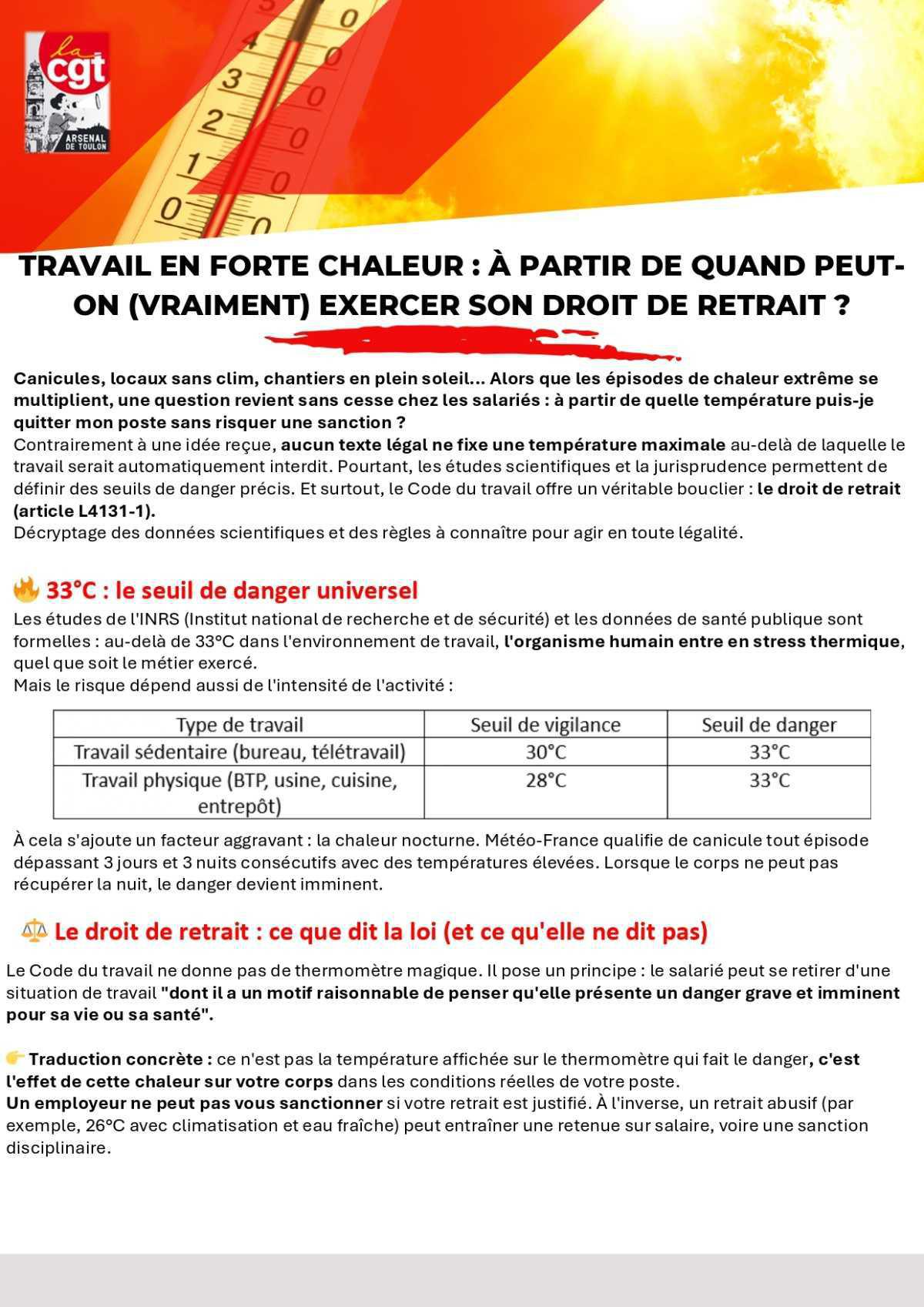 travail forte chaleur et droit retrait.