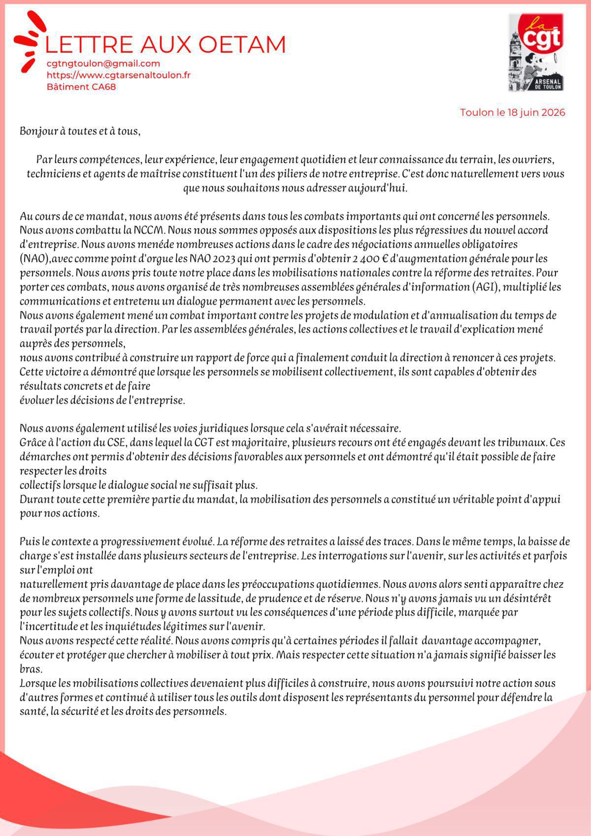 Lettre aux OETAM
