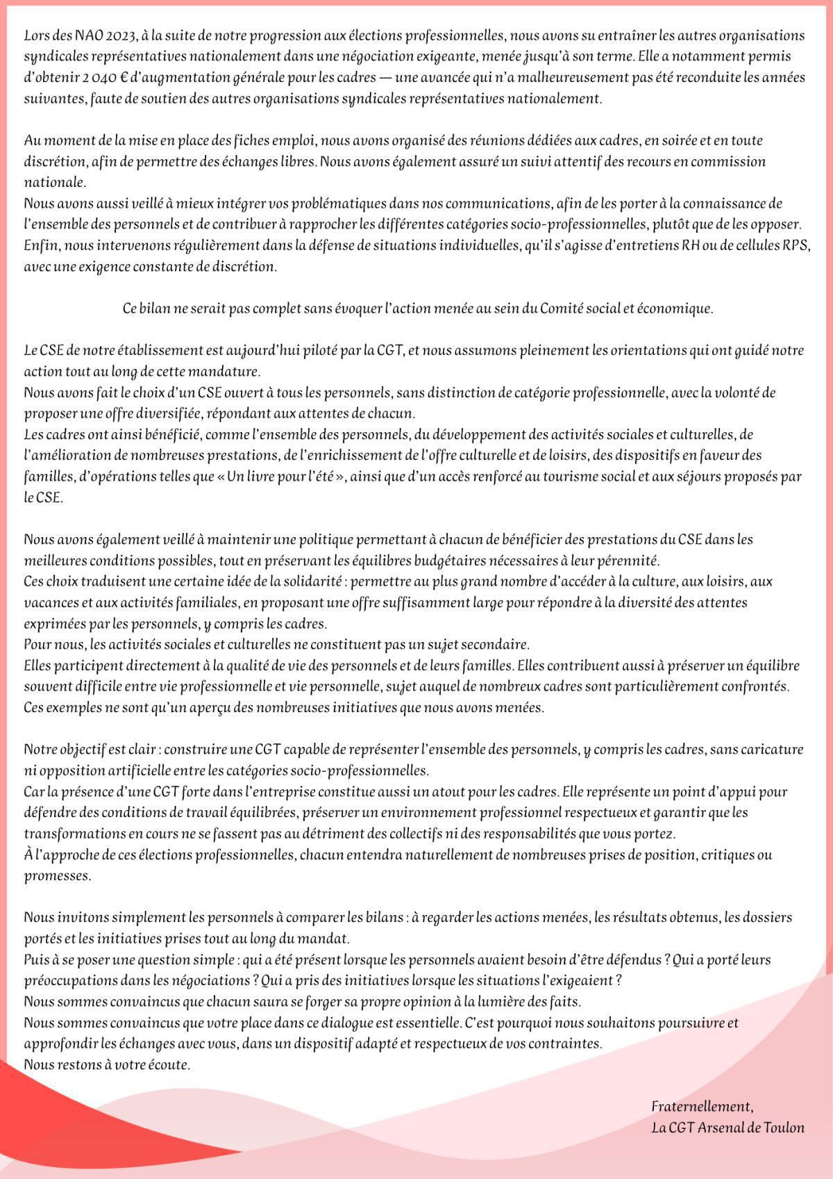 Lettres aux CADRES