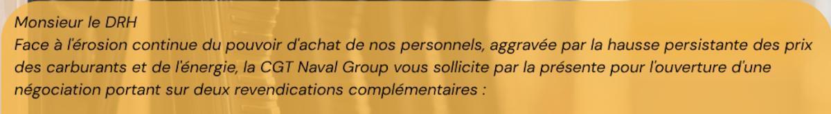 Demande d'ouverture de négociation relative à une prime carburant et à un 13e mois.