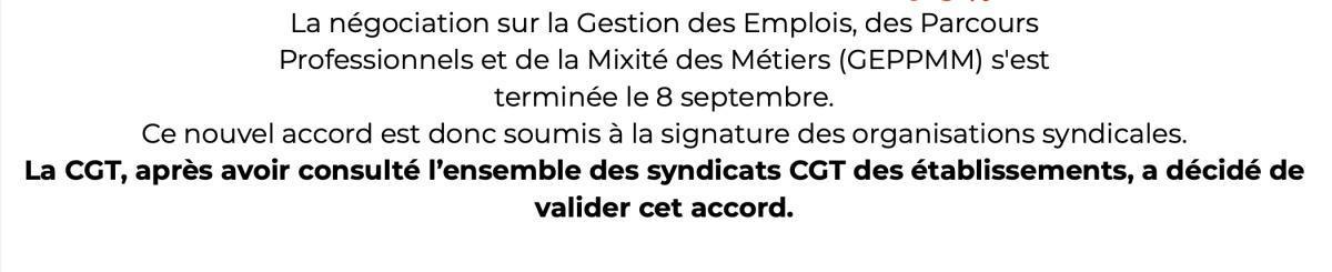 La CGT signe l'accord de Gestion des emplois, des parcours professionnels et de la mixité des métiers. 