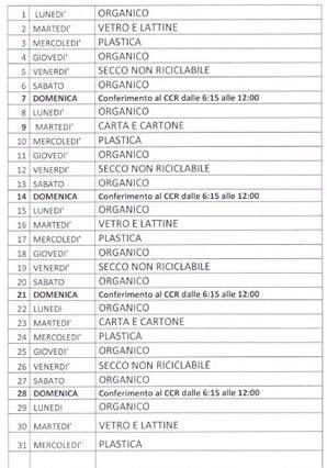 Calendario Raccolta Differenziata