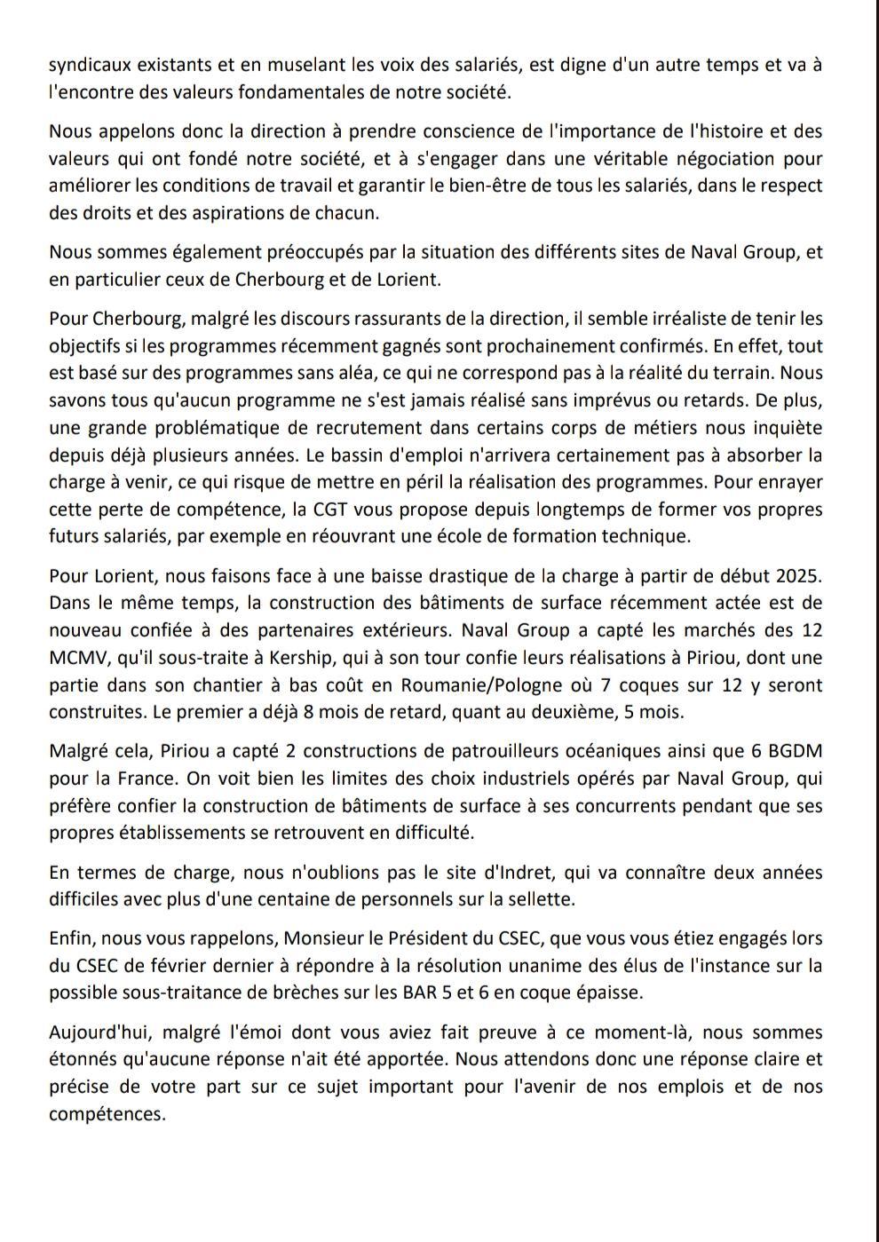 Déclaration Liminaire du CSE C Sous Tension 30 mai 2024