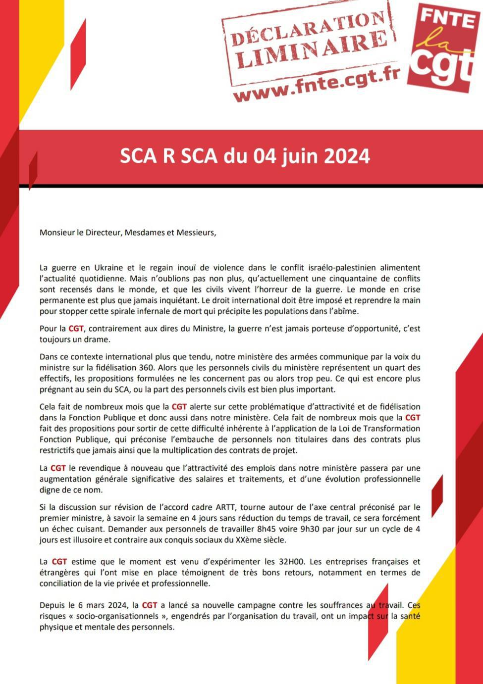 Déclaration liminaire du CSA R DGA du 4 Juin 2024