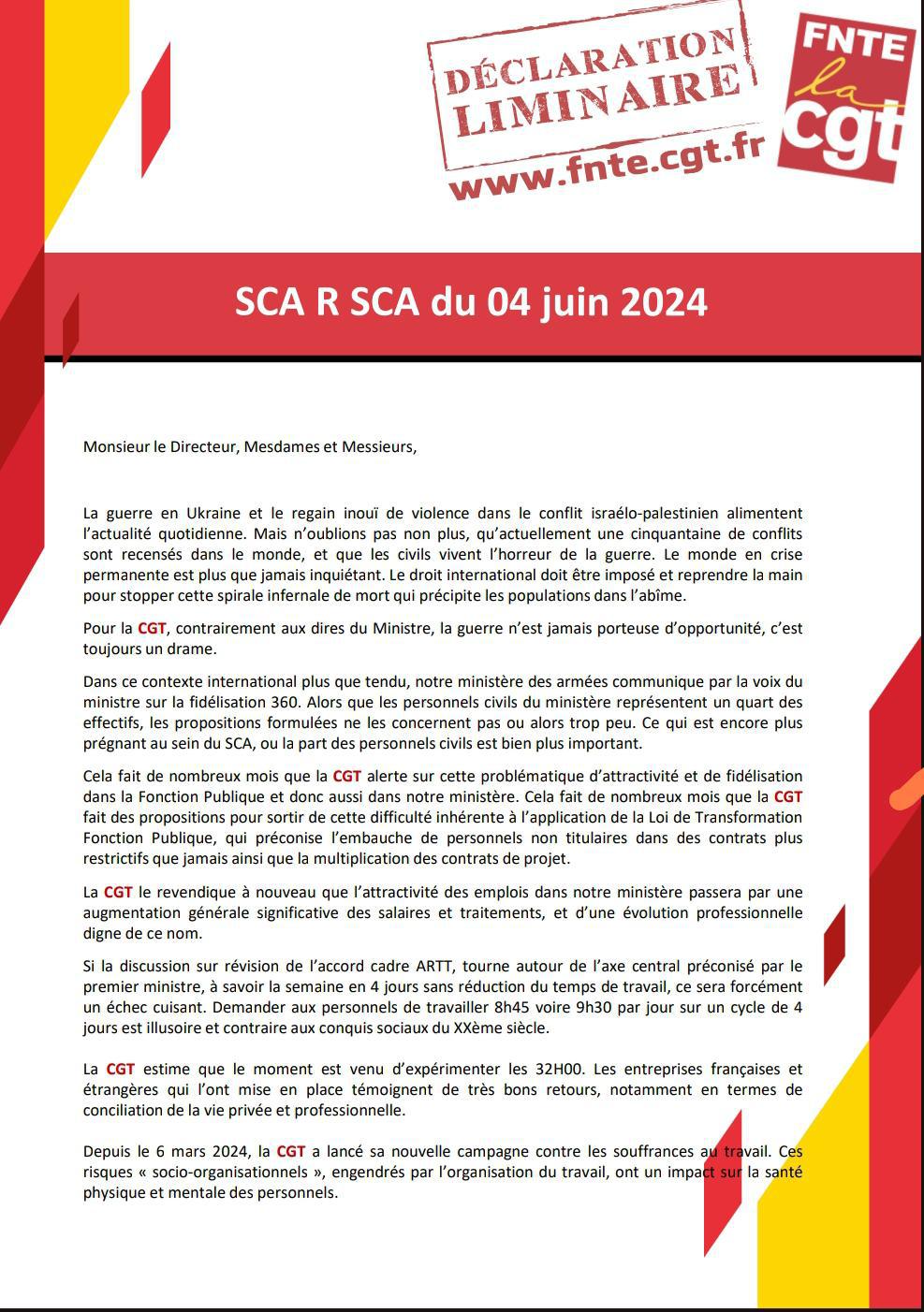 Déclaration Liminaire du CSA R SCA du 4 Juin 2024