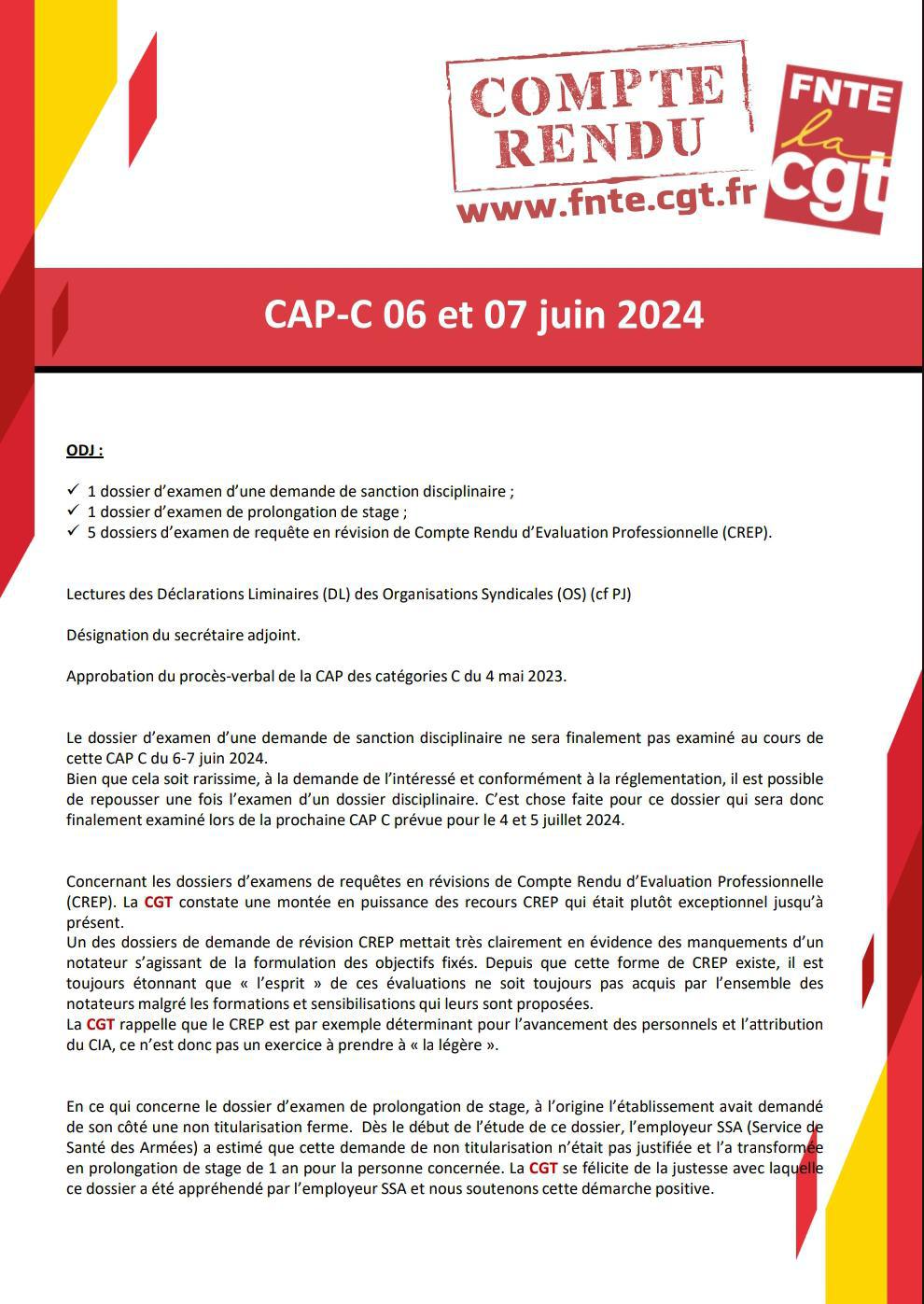 Compte Rendu: CAP-C du 06 et 07 juin 2024