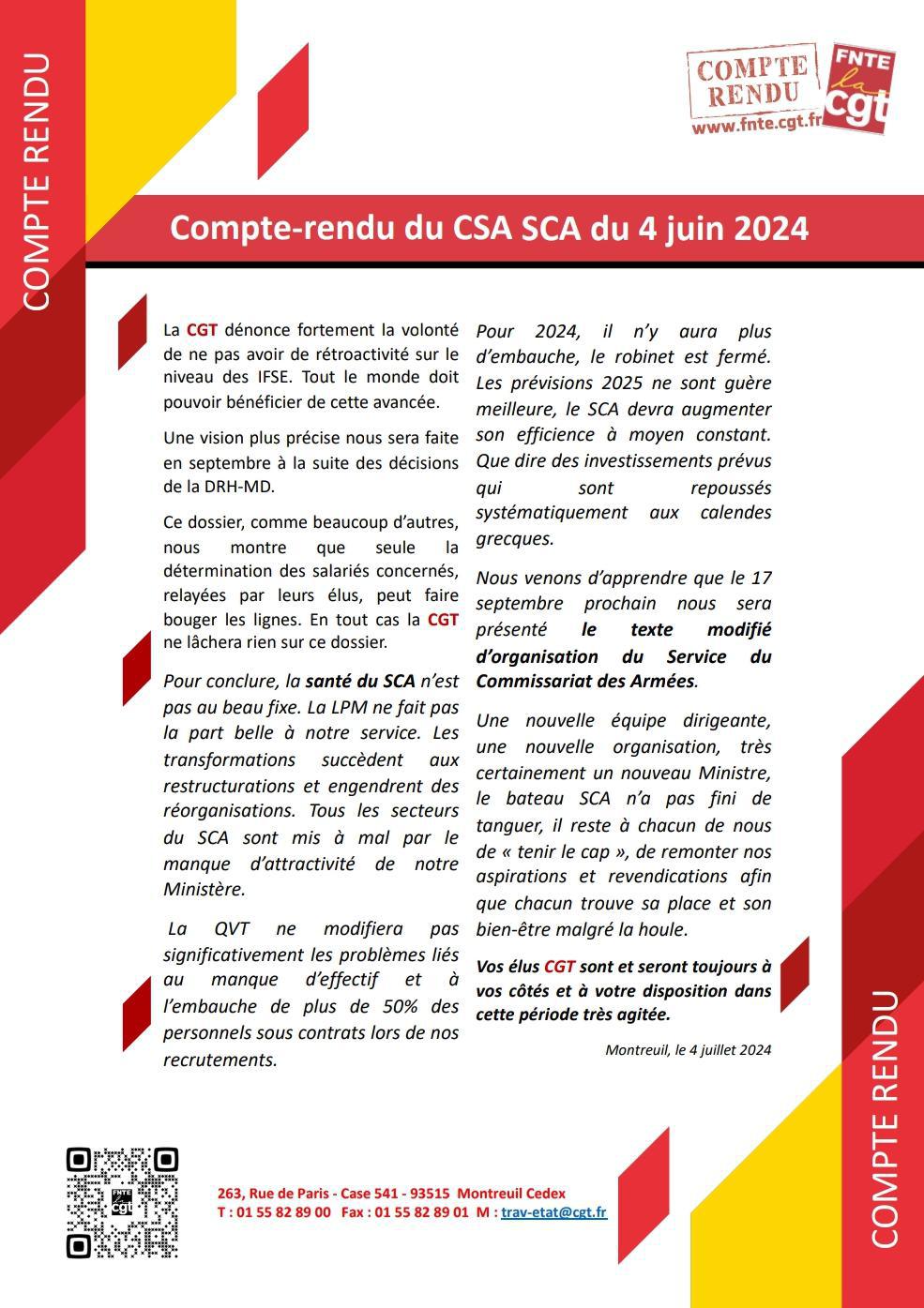 Compte Rendu: CSA SCA du 04 juin 2024