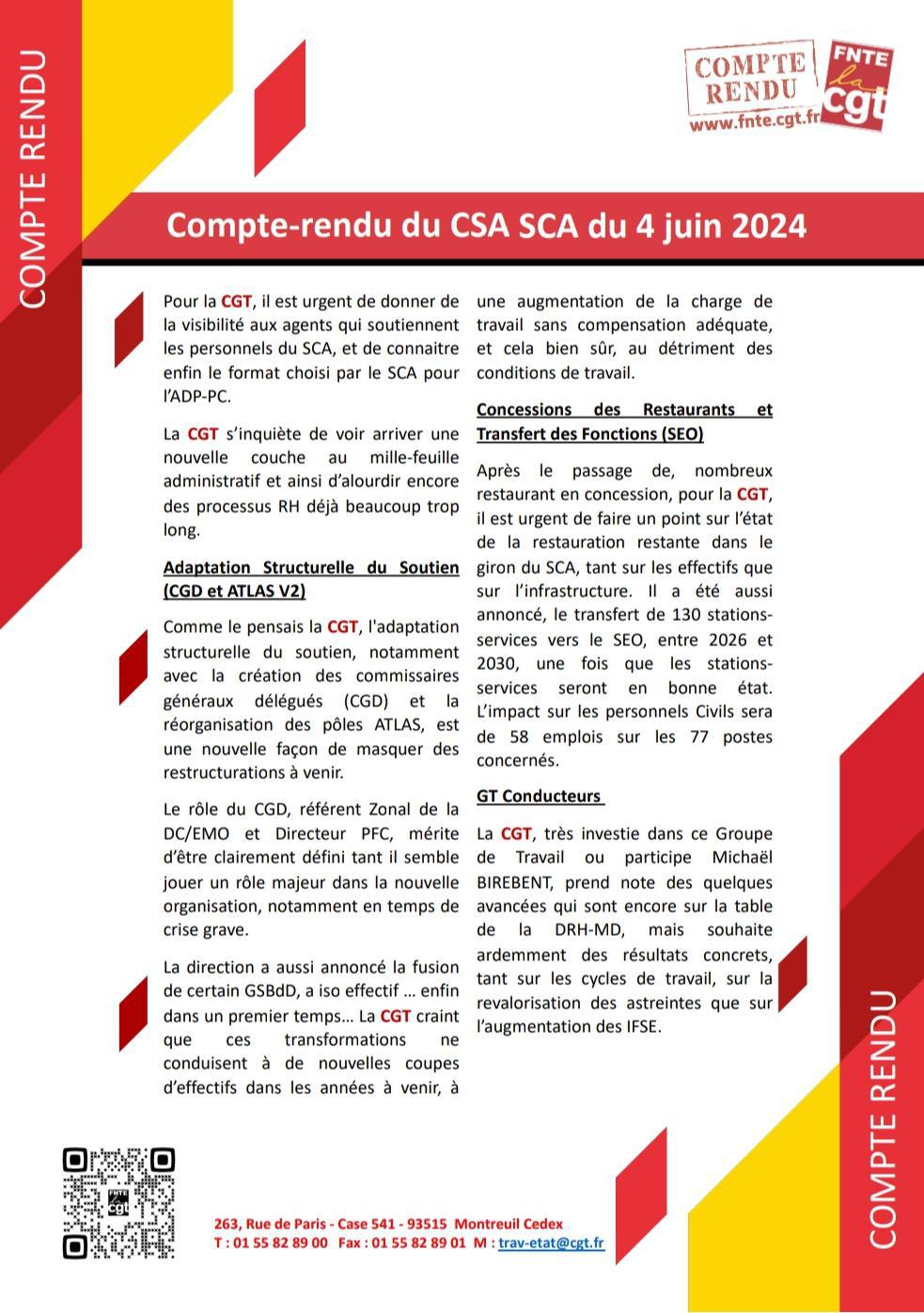 Compte Rendu: CSA SCA du 04 juin 2024