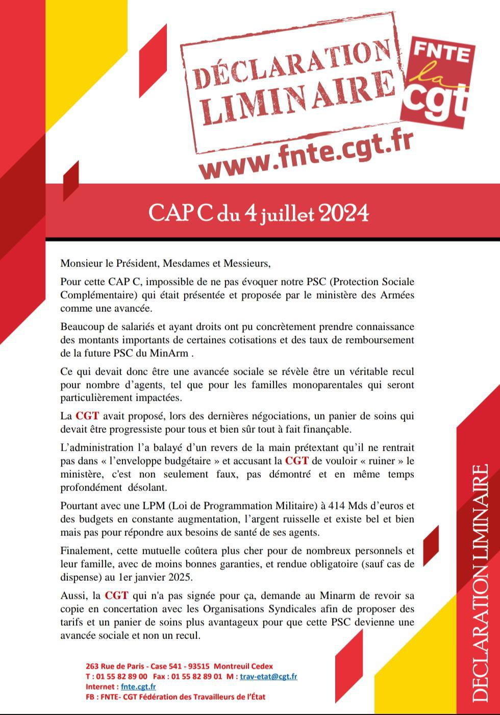 Déclaration Liminaire Du CAPC du 4 Juillet 2024