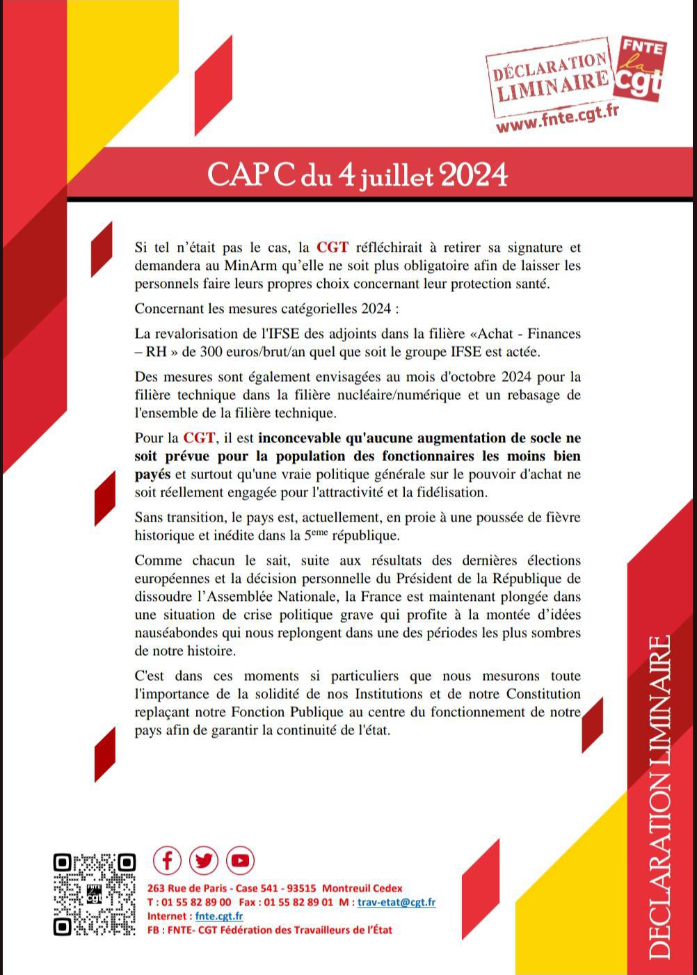 Déclaration Liminaire Du CAPC du 4 Juillet 2024