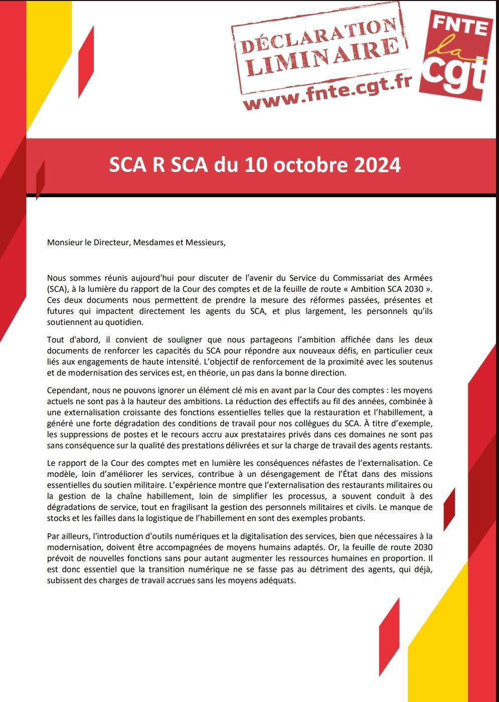 Déclaration Liminaire SCA R SCA du 10 octobre 2024